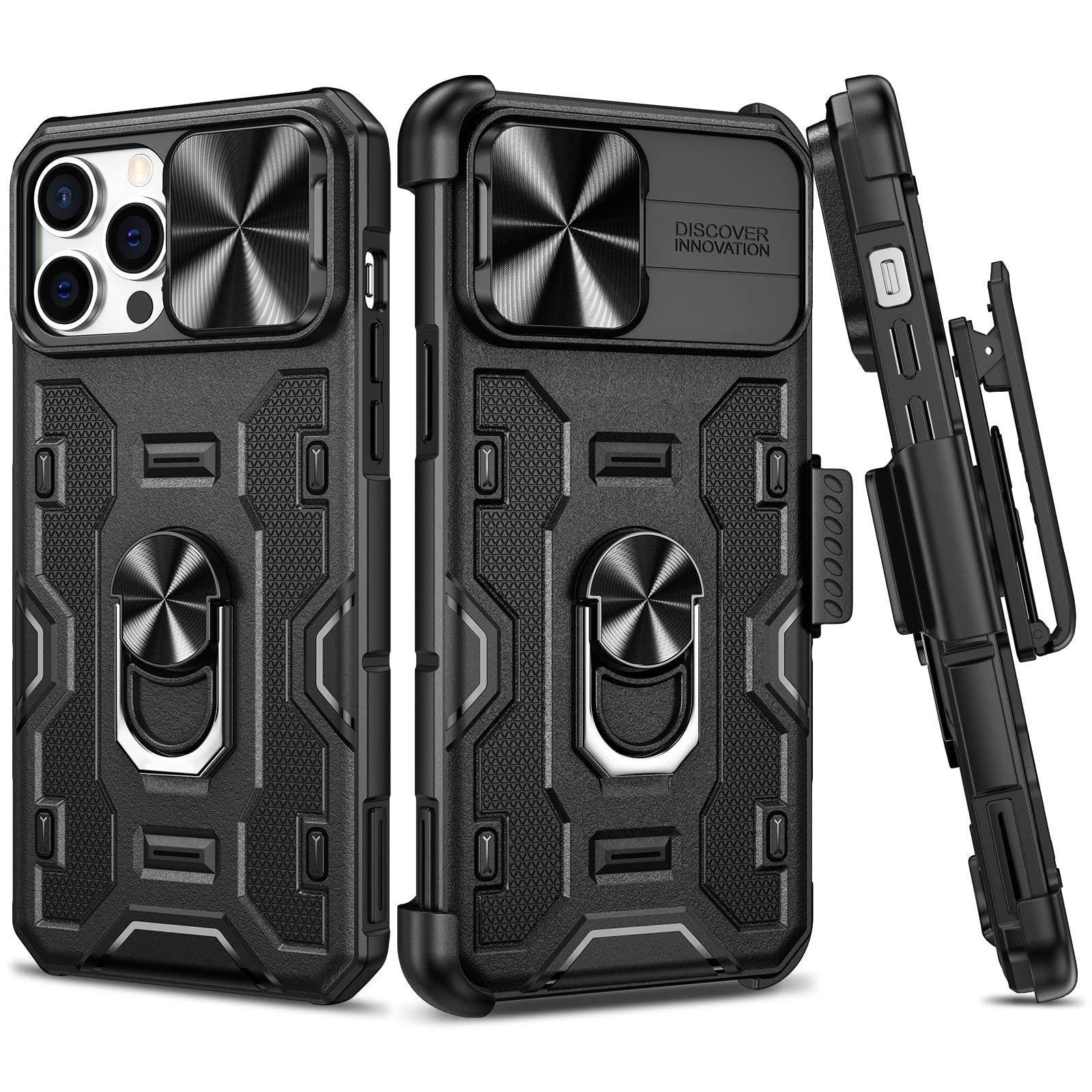 VEGO Case for iPhone 13 Pro Max/iPhone 12 Pro Max with Stand, Slide Camera Cover & Belt Clip Holster Heavy Duty Military Grade Protective Cover for