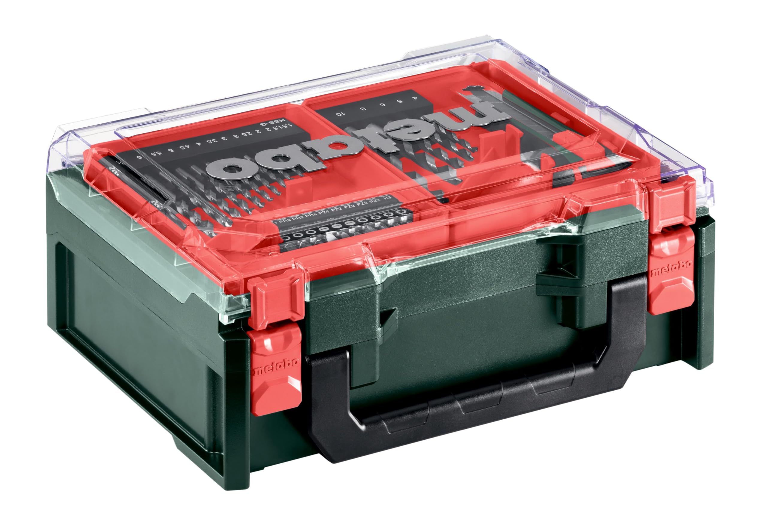 metabo Akku-Bohrschrauber PowerMaxx BS Basic Set, 12 V Bohrer & Schrauber | Inkl. 2 Akkus 2,0 Ah, Ladegerät, 41-teiliges Zubehör-Set, 34 Nm, 2 Gänge, LED, Gürtelhaken, im Kunststoffkoffer