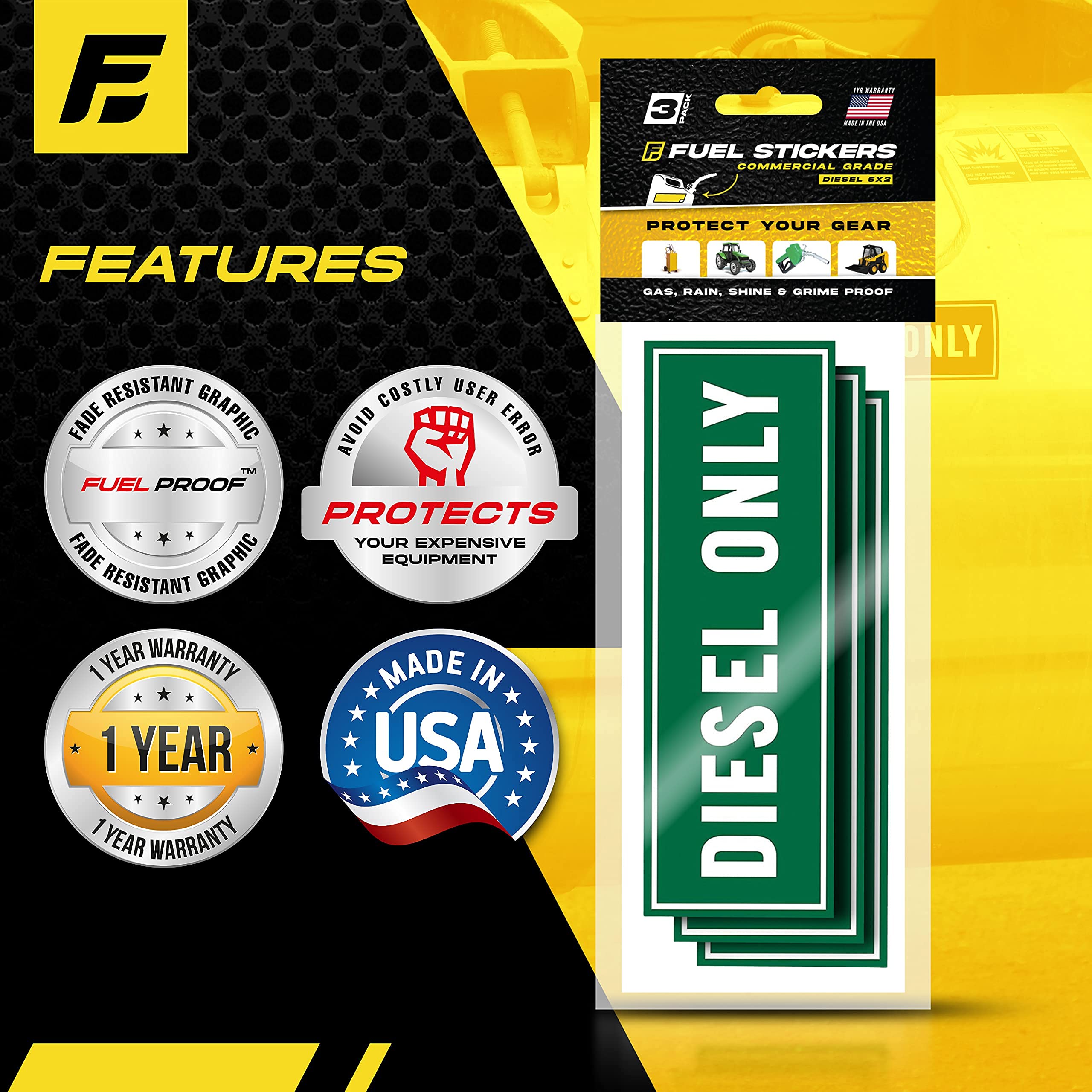 Buy Diesel Only, Fuel Stickers, 6 inch x 2 inch (3Pack) Weather