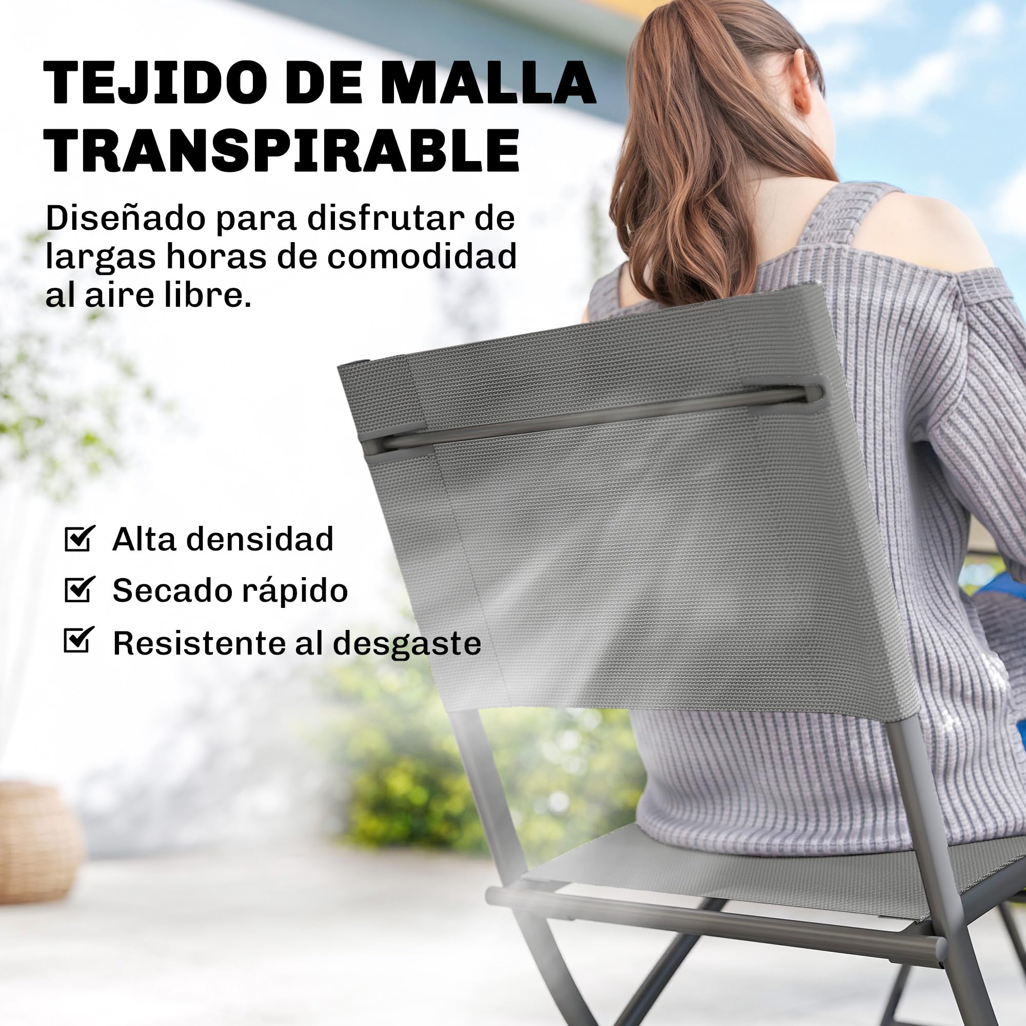 Outsunny Conjunto de Mesa y Sillas Jardín de 5 Piezas, Muebles de Jardín Exterior con 4 Sillas Plegables y Mesa Plegable, para Terraza, Patio, Gris