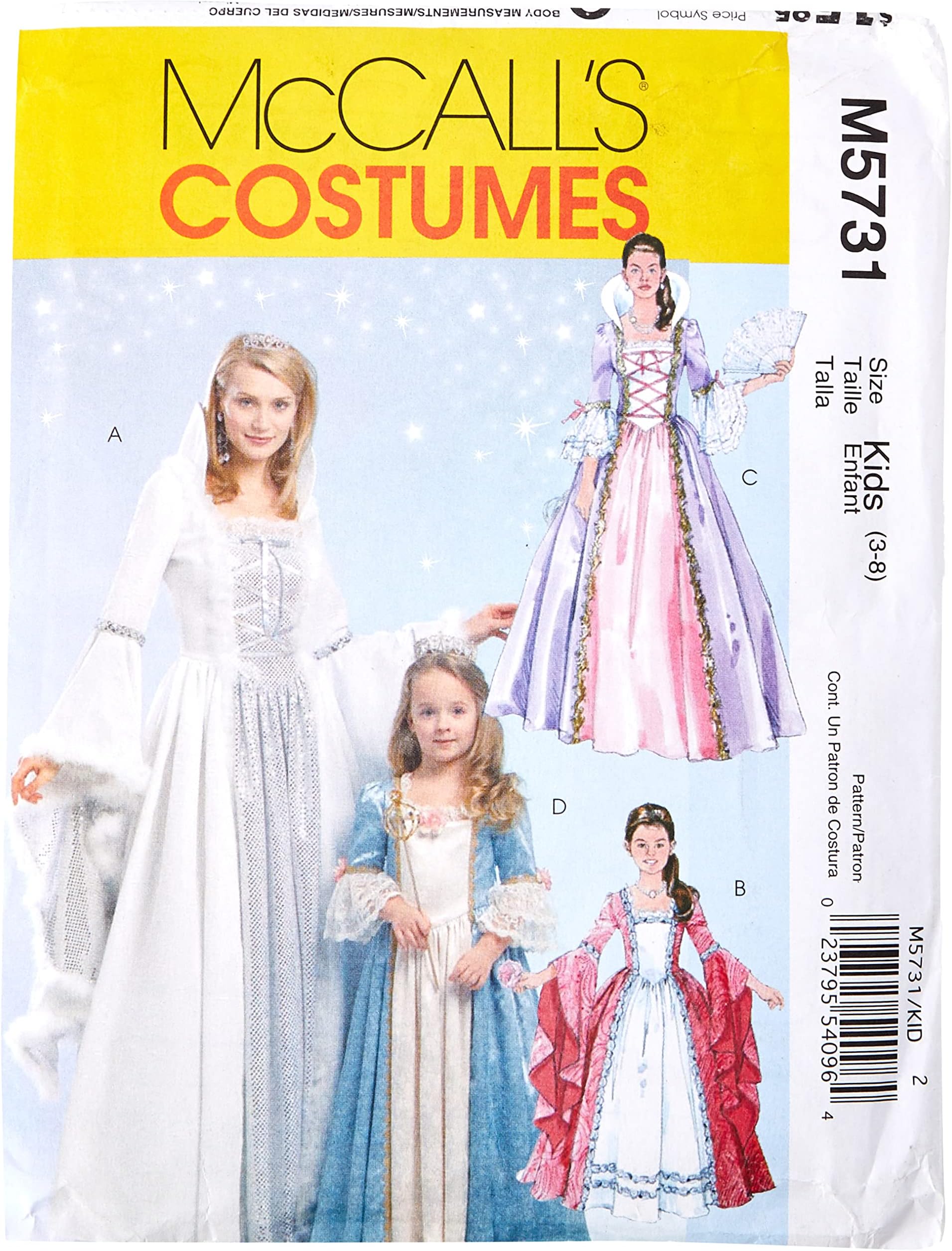 McCall's Patterns M5731 Size KID 3-4 5-6 7-8 Misses'/ Children's/Girls' Princess Costumes, Pack of 1, White