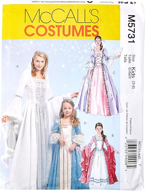 McCall's Patterns M5731 Size KID 3-4 5-6 7-8 Misses'/ Children's/ Girls' Princess Costumes, Pack of 1, White
