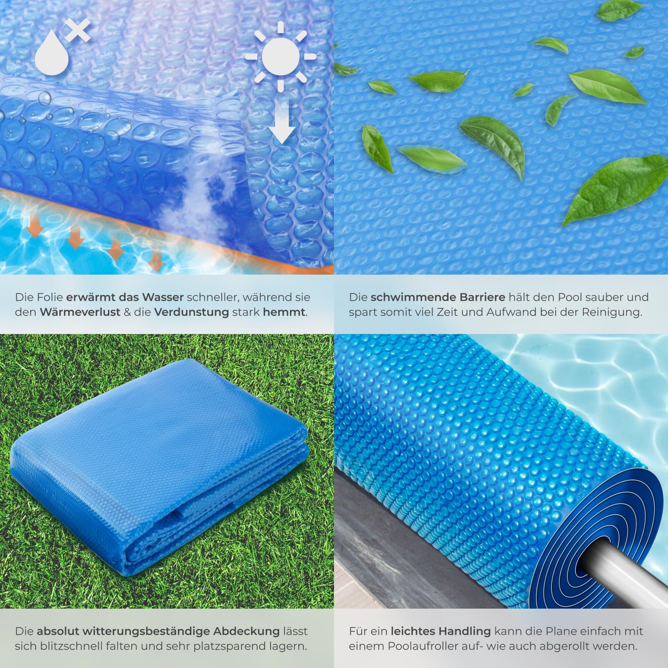 tectake® Poolabdeckung rechteckig, Solarplane Pool rechteckig, Poolzubehör Abdeckplane für Aufstellpool, Pool Garten, Pool Abdeckung mit Noppenfolie als Solar Poolheizung - 3,66x7,32 m
