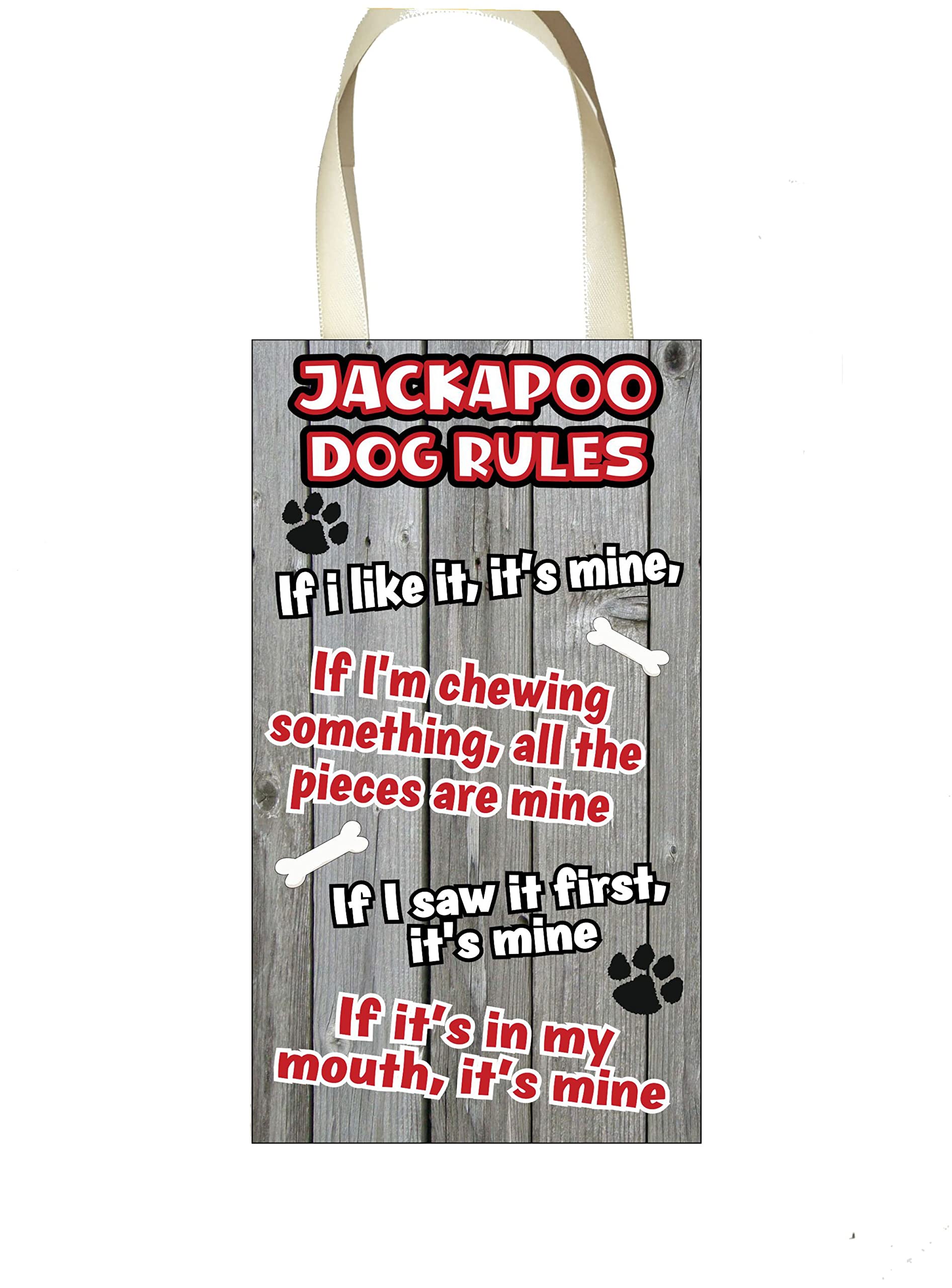 Decalarama Jackapoo Plaque/Sign Gift – Dog Rules – If I Like It It's Mine – Cute Novelty Fun Birthday
