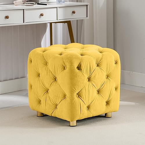 Miniatura 1 de Setawix Otomana de terciopelo para dormitorio, mesa auxiliar tapizada, taburete de tocador con botones, taburete otomano para sala de estar, asiento