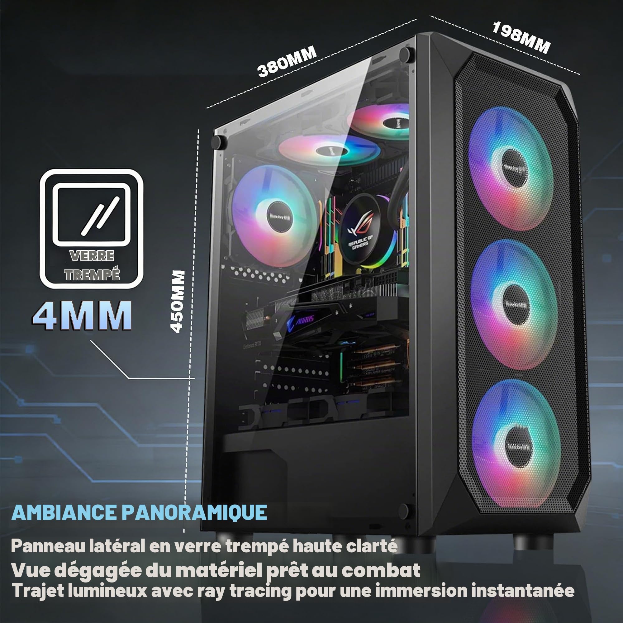Gaming PC Ryzen 5 4500, GeForce RTX 3060, B450, 8GB 3200MHz DDR4 RAM, 500GB NVMe SSD, P550W, 5 RGB Fans, WiFi, Puissant PC de Jeu et de création