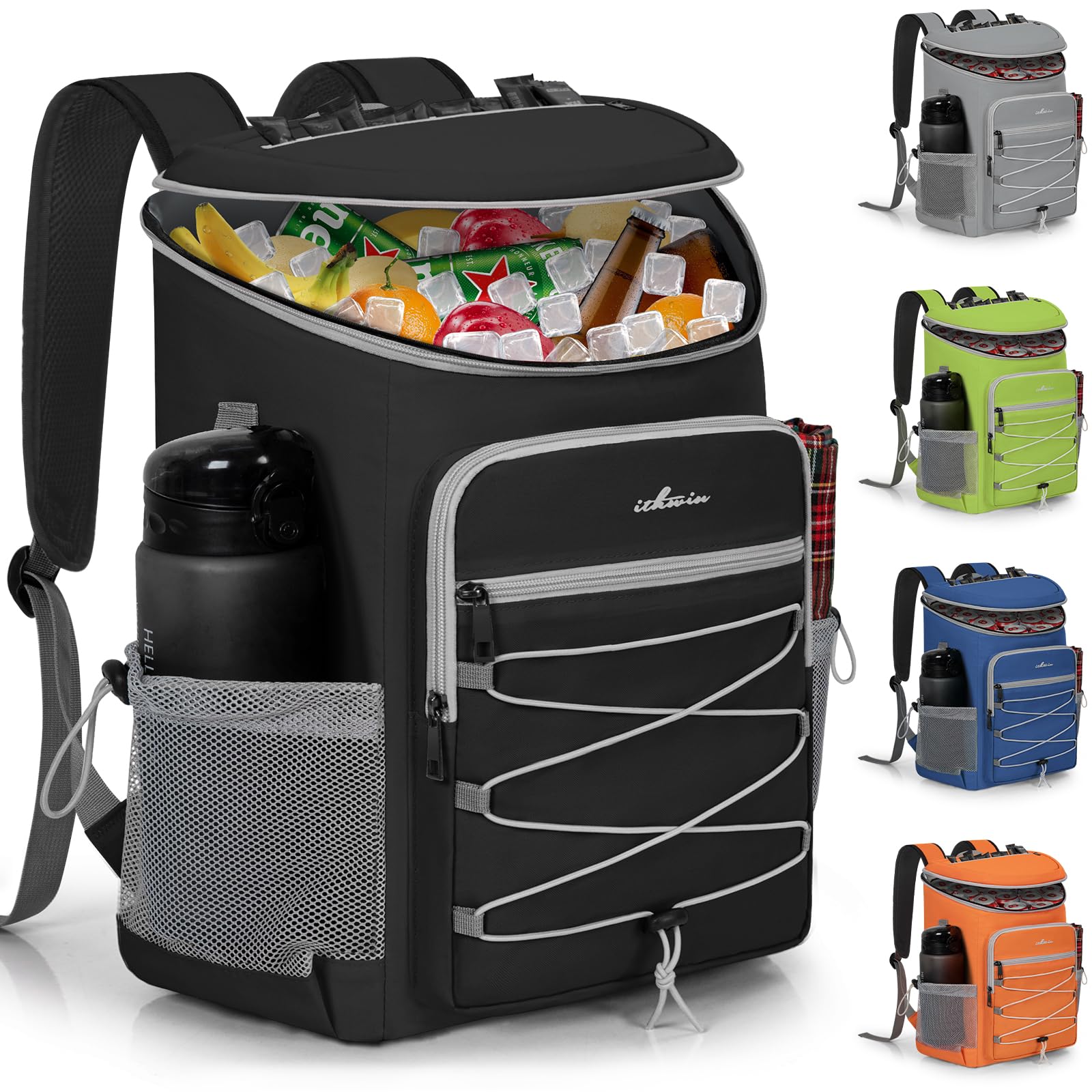 OUUTMEE Kühltasche 25L Thermo Rucksack Auslaufsicher, Kühlrucksack für 30 Getränkedosen (330 ml),für Wandern und Picknick, Praktisch & Leicht,Schwarz/Blau/Grau/Grün/Orange Farbe
