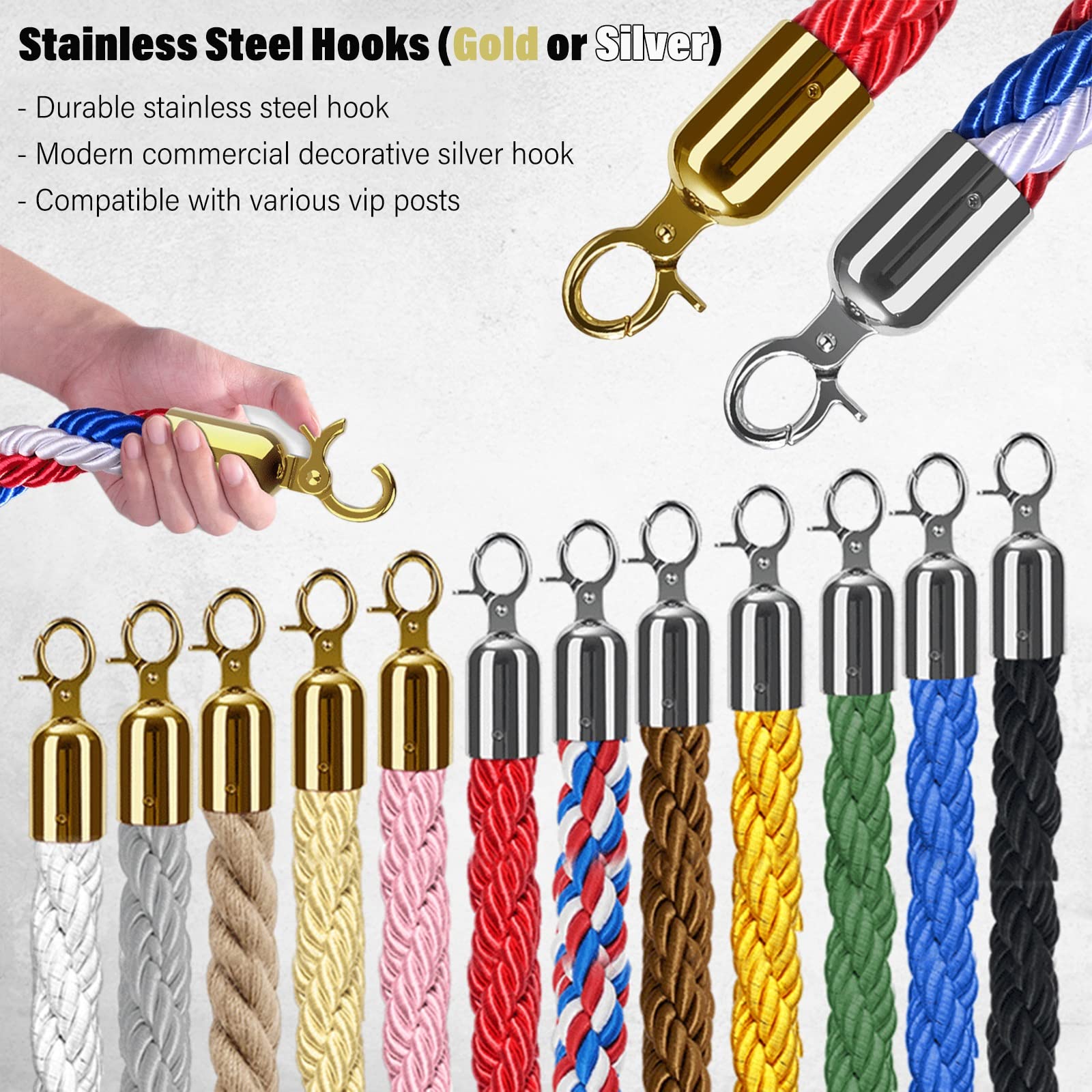 Corda In Velluto Per Controllo Folla - 1,5 M Con Ganci, Verde Frutta, Elegante Per Eventi E Negozi