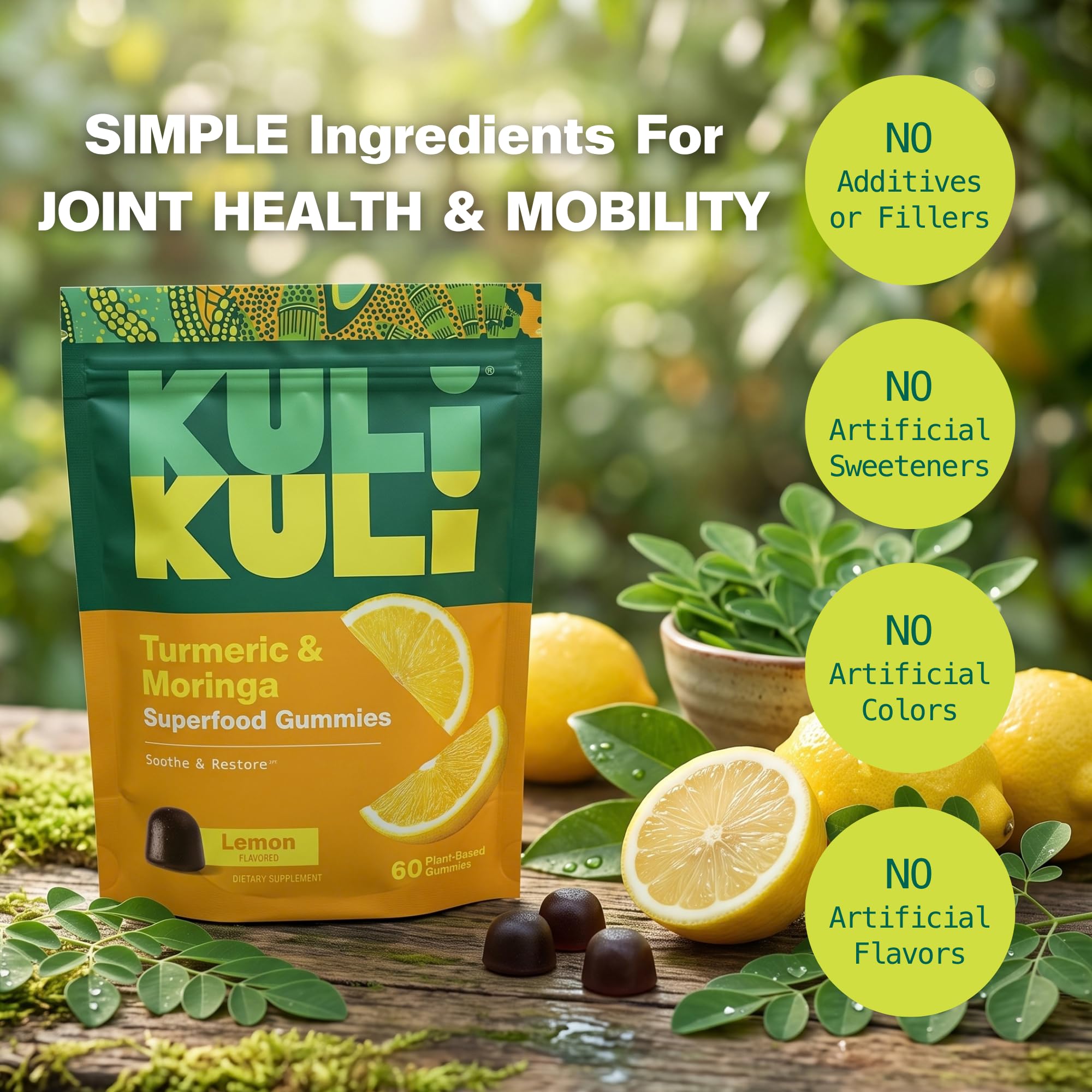 Kuli Kuli Moringa & Turmeric Supplement Gummies Soothe & Restore Lemon 60ct — Amazon image 4