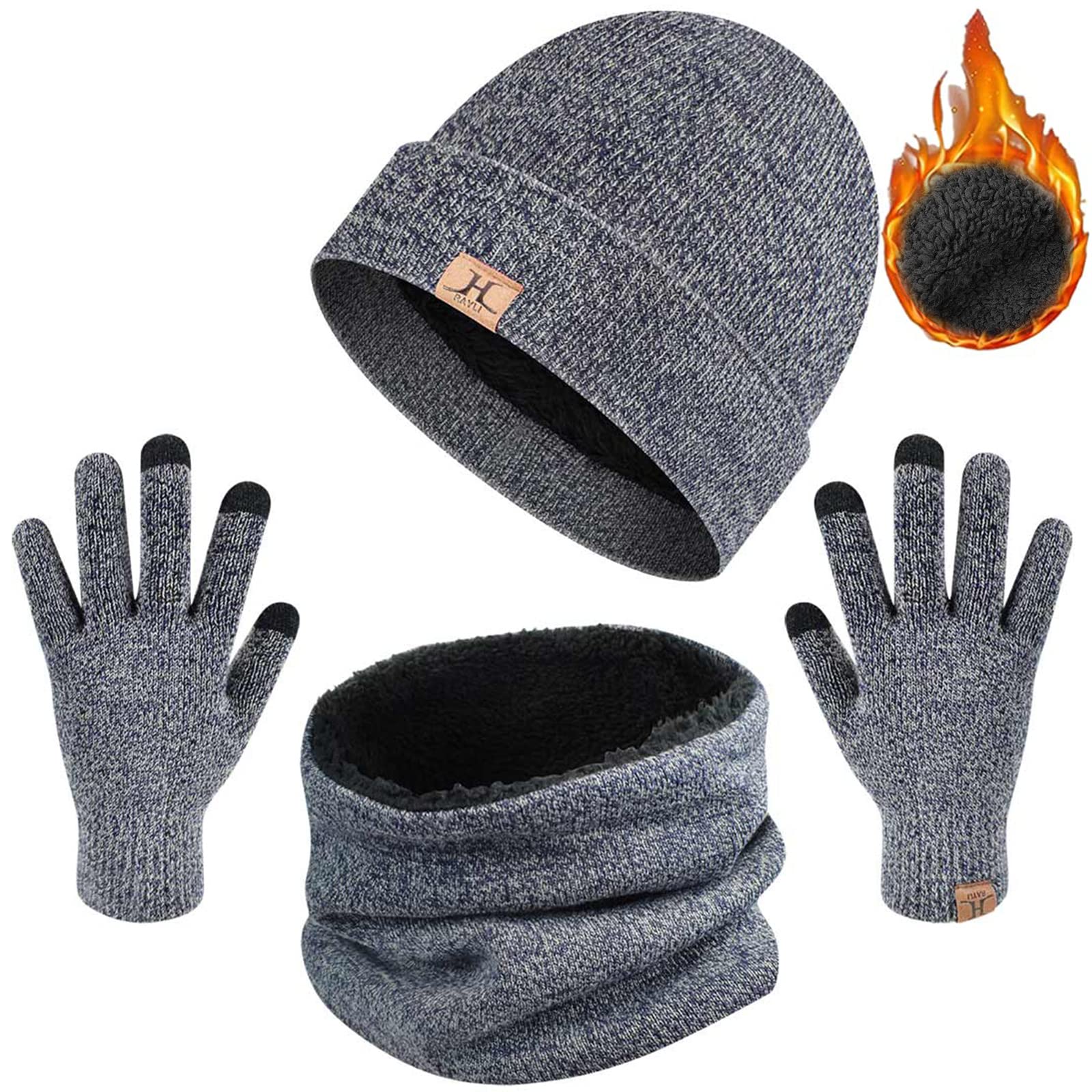 Tuopuda Cappello Uomo Invernali con Scaldacollo Berretto Donna e Sciarpa Set in Maglia a Fodera di Lana 3 Pezzi Cappelli Scaldacollo Guanti Touch Screen Winter Unisex Beanie Hat Set