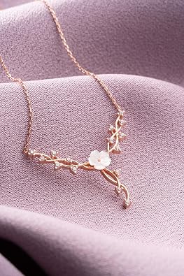 NEREZE 925 Sterling Silver Magnolia Flower Ivy Model Necklace