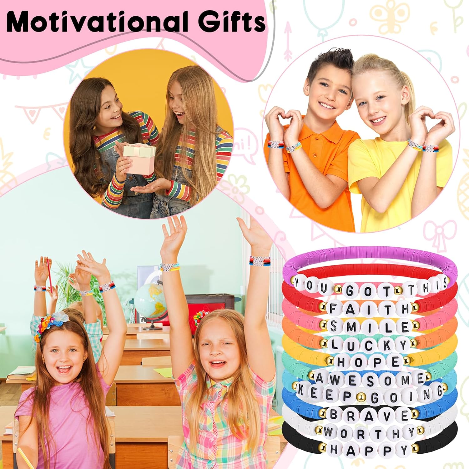 Landical 30 Pcs Motivational Bracelets Bulk, Mental Health Gifts