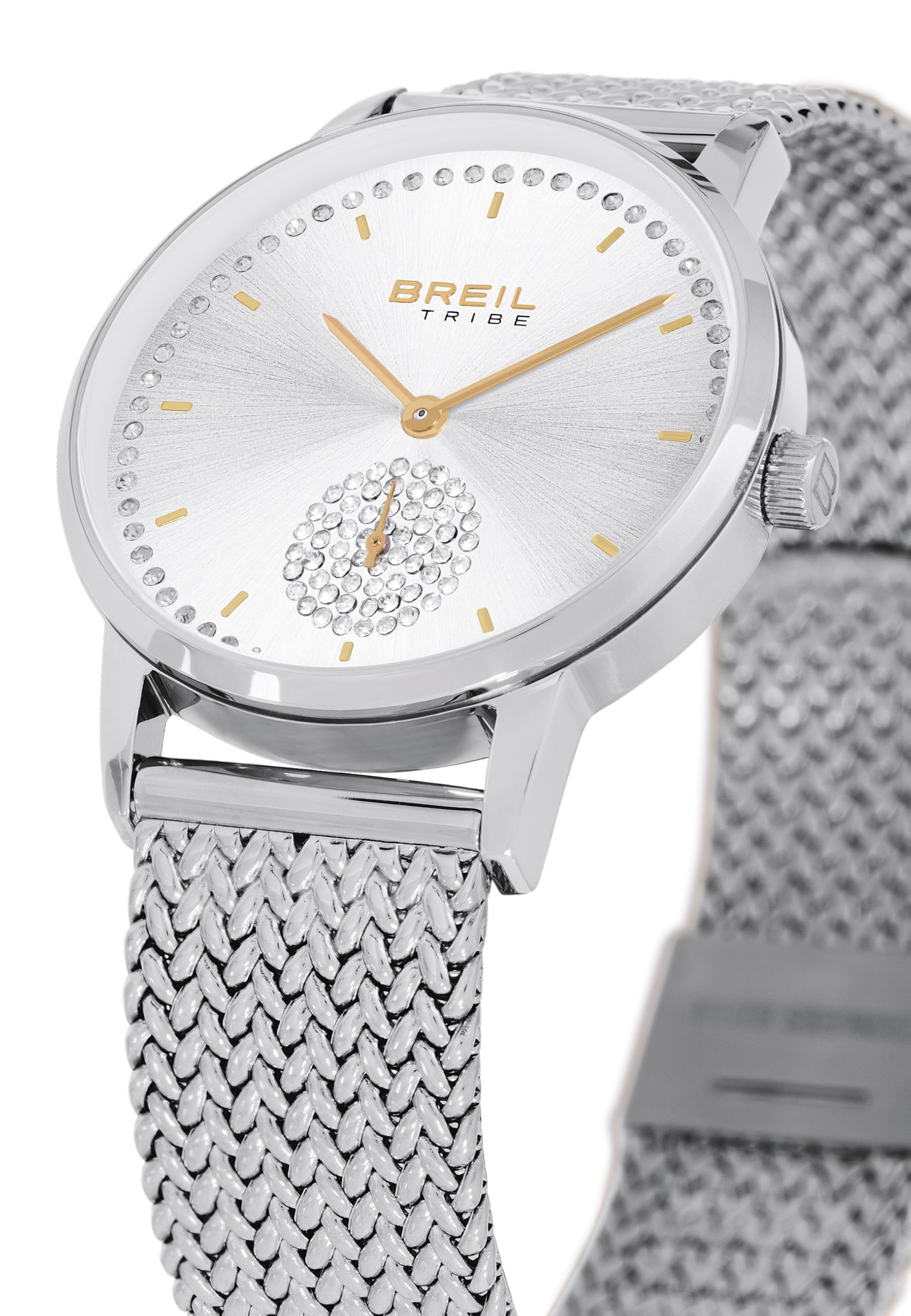 Breil, Collezione Drop, Orologio Donna, Orologio in Acciaio Lucido, Quadrante Silver Effetto Sunray con Cristalli, Bracciale Maglia Mesh, Water Resistant 5 ATM, Cassa 32 mm, Idea Regalo Donna