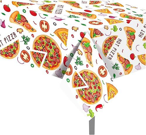 Lide Road Mantel para fiesta de pizza, 2 piezas, con temática de pizza, decoración de fiesta de cumpleaños, cubierta de plástico desechable para