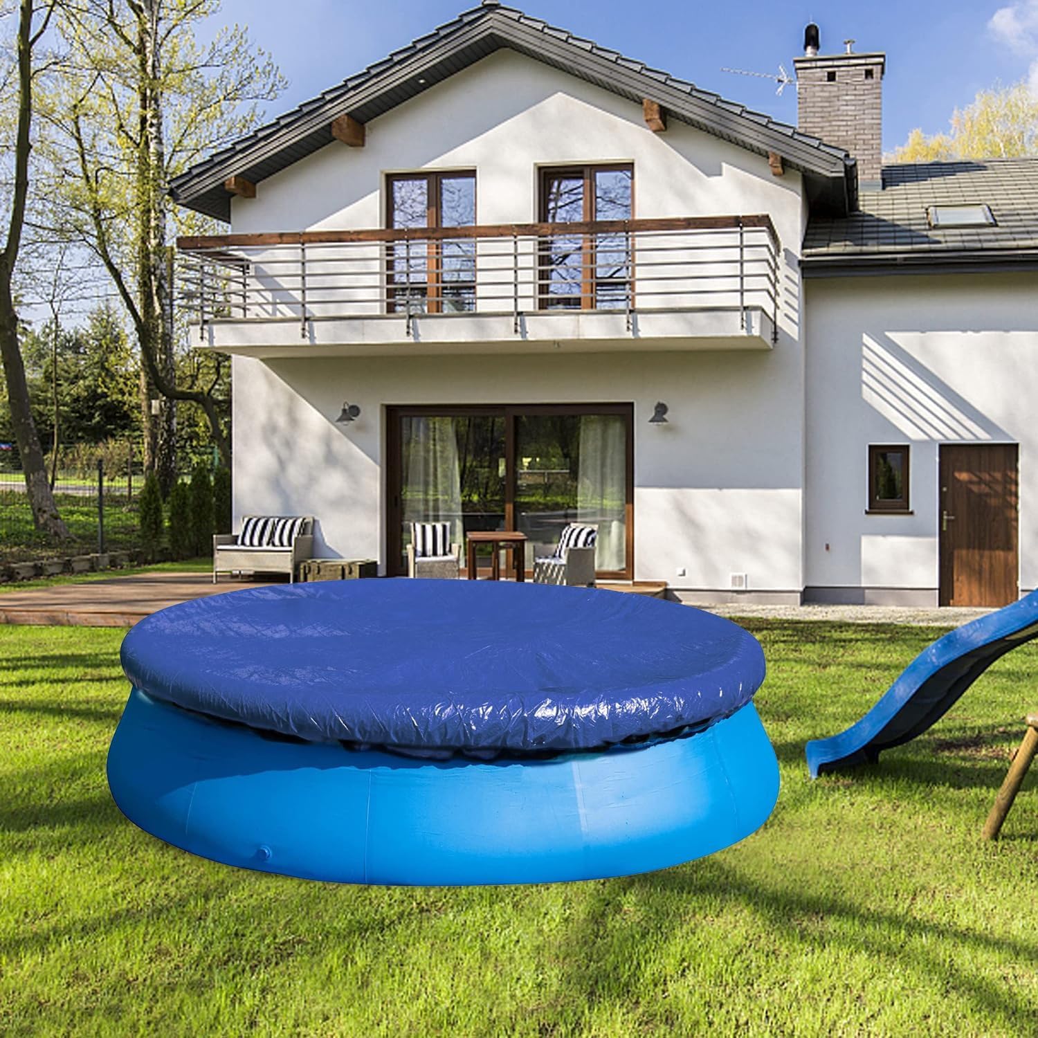 457CM Bâche Protection pour Piscine - Bache Piscine Ronde - Couverture de Extérieur Ronde Spa Baignoire idéale, Imperméable Anti-Poussière Anti-UV, Bâche de Piscine été et Hiver avec Cordon