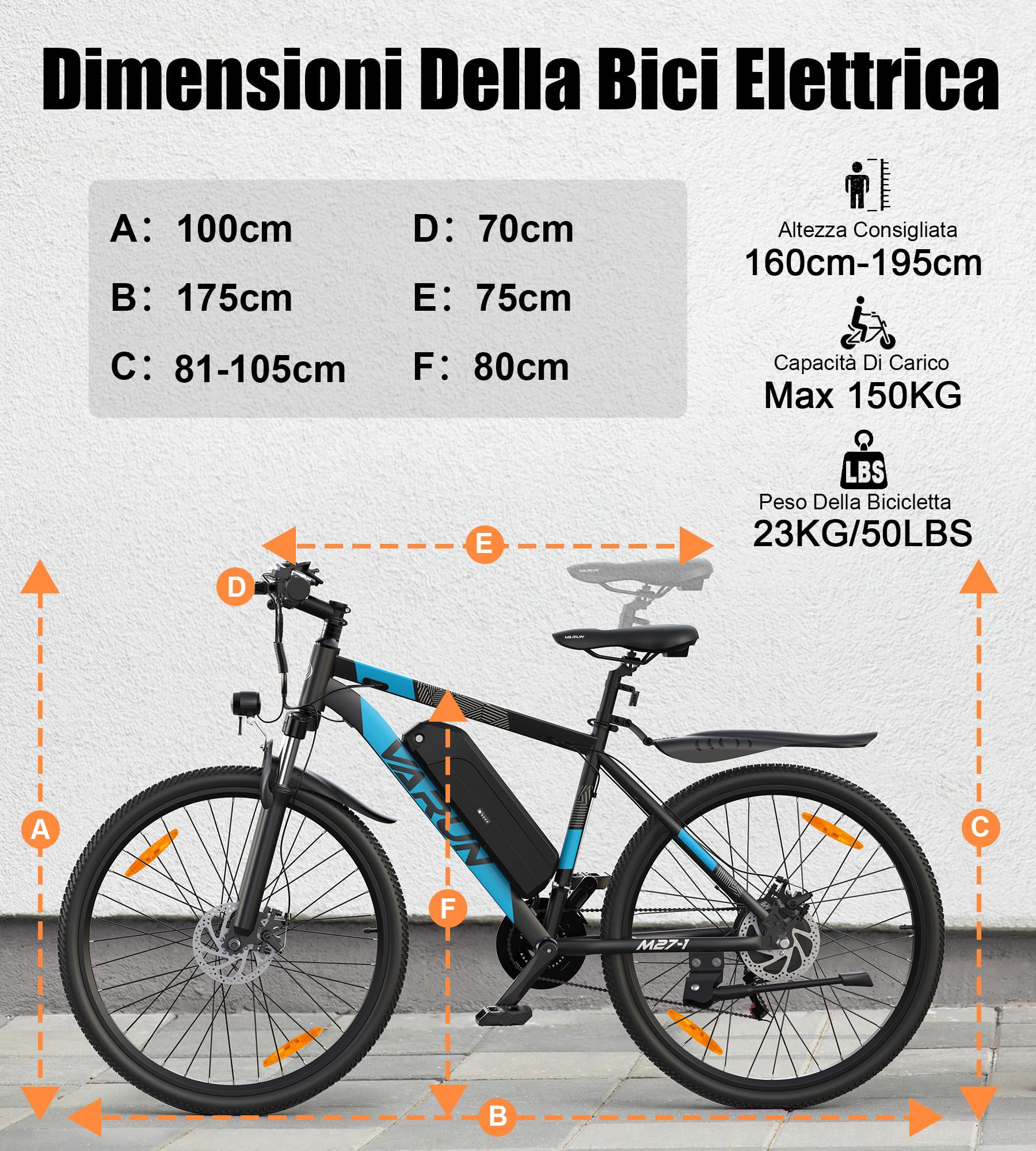 VARUN Bici Elettrica, 27.5'' Bicicletta Elettrica Uomo Donna con Batteria Rimovibile da 48V 624Wh, Autonomia di 120Km, 21 Velocità Mountain Bike Elettrica con APP, Ebike per Adulti