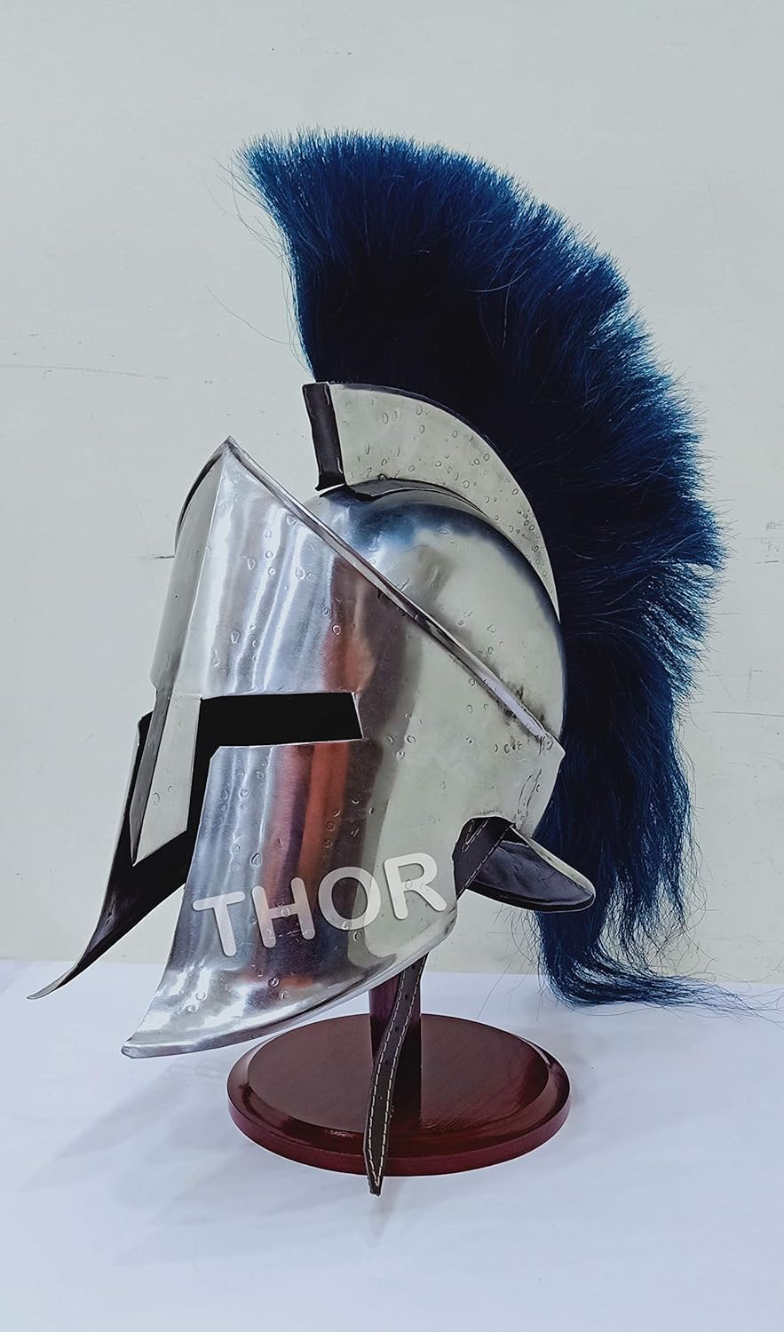 THOR INSTRUMENTS King Leonidas Medieval Greek Costume Armor Helmet 300 Movie Blue Plume W/Stand Rustic Vintage Home Decor Gifts