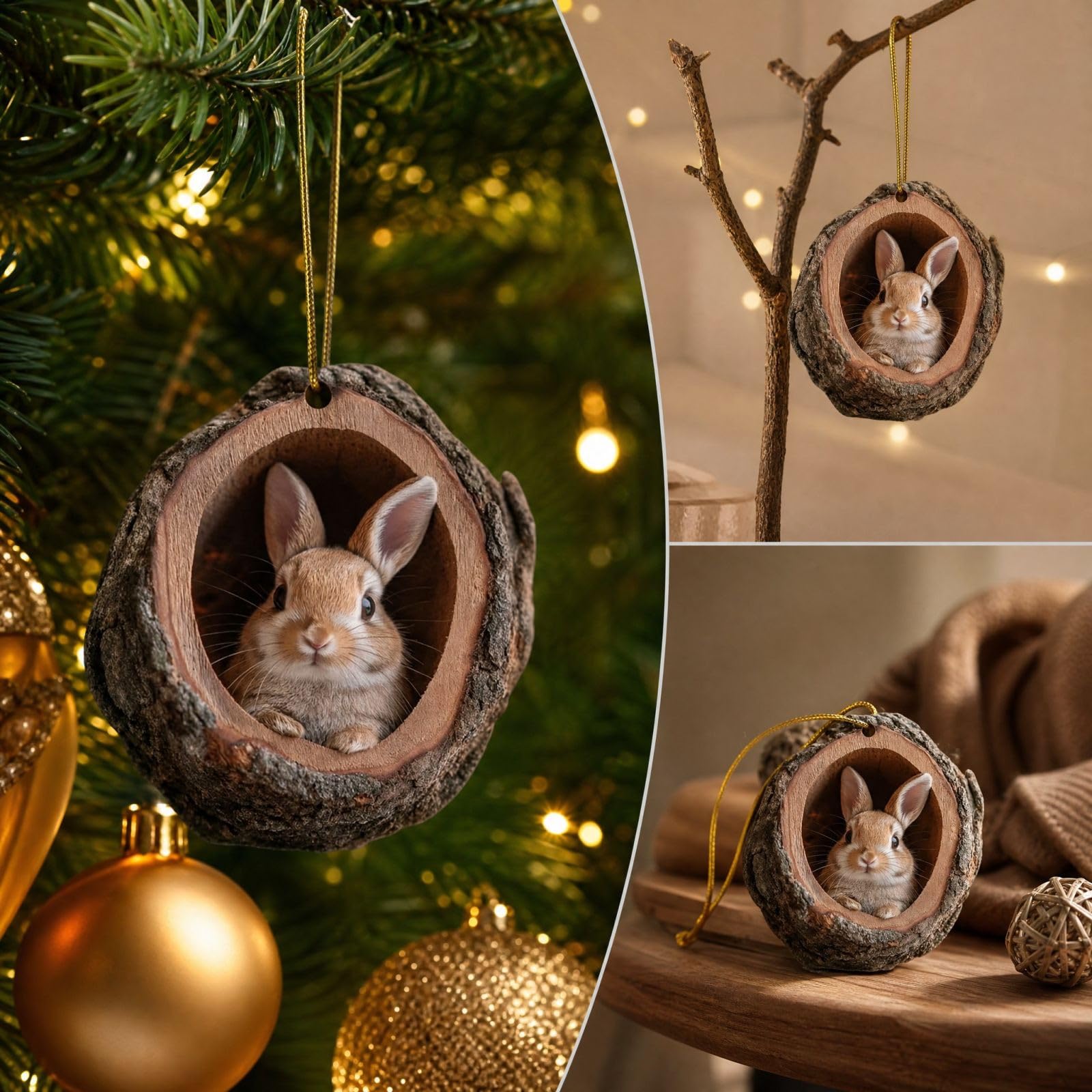 Waldtiere Eicheln Ornamente, 3D Harz Christbaumschmuck mit Tannenzapfen，3PC