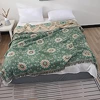 Vista 2 de Cobija para cama de estilo bohemio, 100 % algodón, ultra suave, edredón rústico, cobija de otoño, estampado floral, decoración de granja, cobija