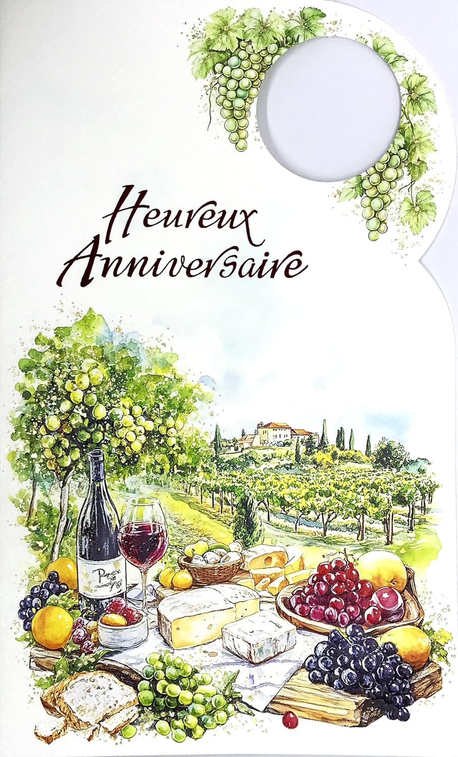 15-6581 Happy Birthday Card for Men – Red Wine Grape – with White Envelope Size 12 x 19.5 cm – White Space for Writing