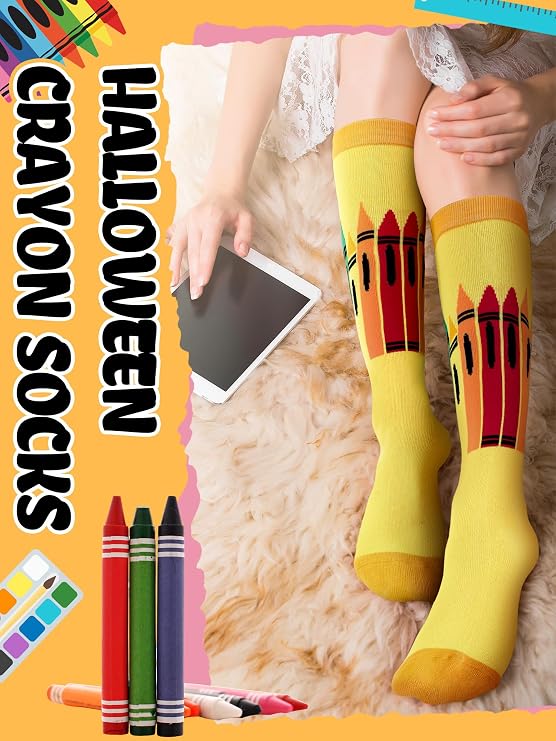 Glitopper Crayon Socks, Halloween Stockings for Women