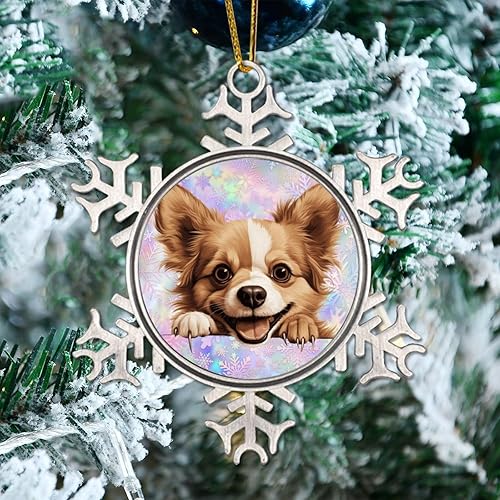 CowkissSign Russian Toy Christmas Ornaments for Tree Russian Toy Cute Funny Peeking Dog Puppy Funny Christmas Hanging Decor Dog Lover Gift Snowflake
