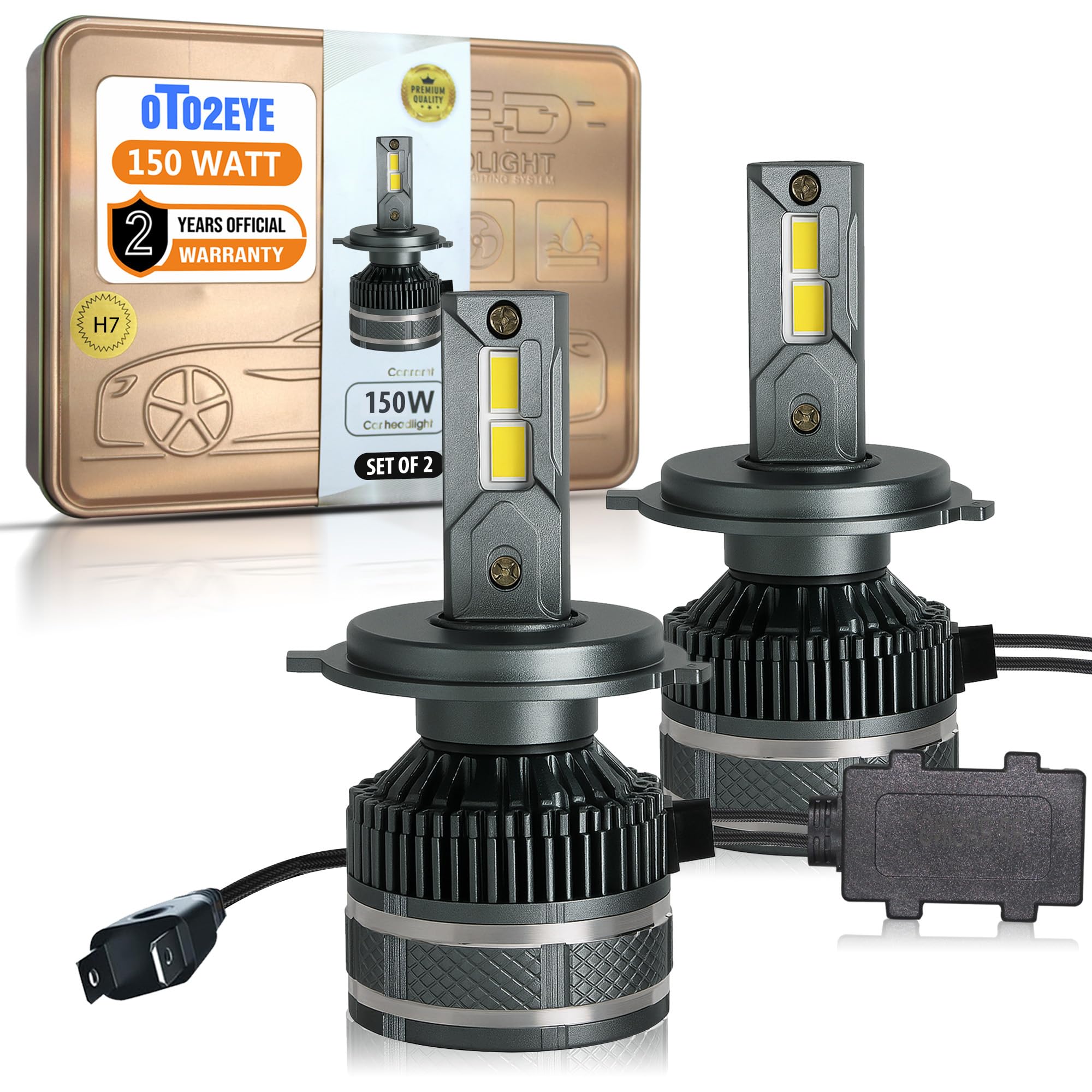 OTO2EYE H7 LED Headlight Bulbs, 150W, 15000 Lumens, Super Bright Headlight, 6500K, LED Headlight Auto Conversion Kit for Car, Set of 2, (2 Years Warranty)-image-27