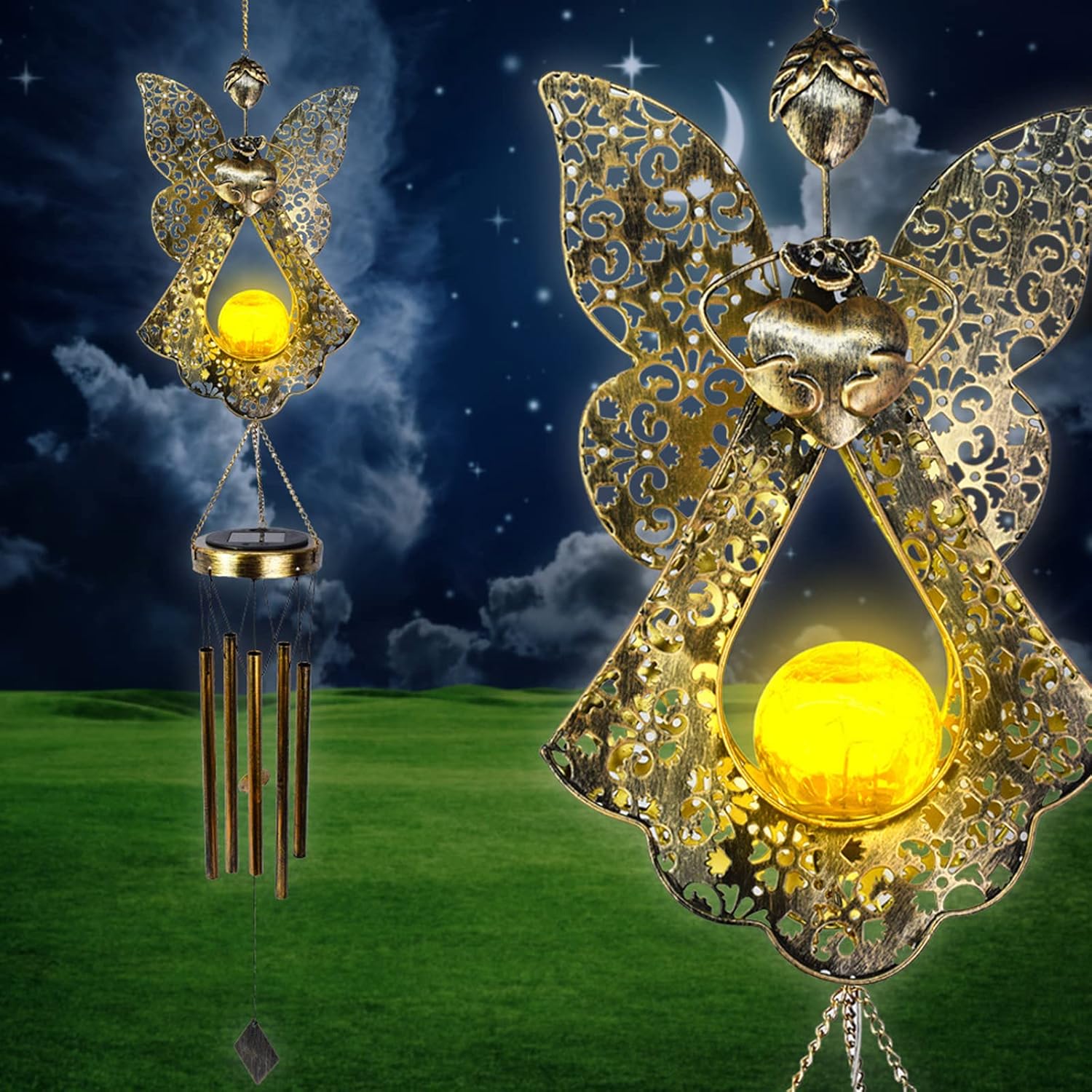 Amazon.com : Solar Wind Chimes, Retro Angel LED Wind Chimes Outdoor ...