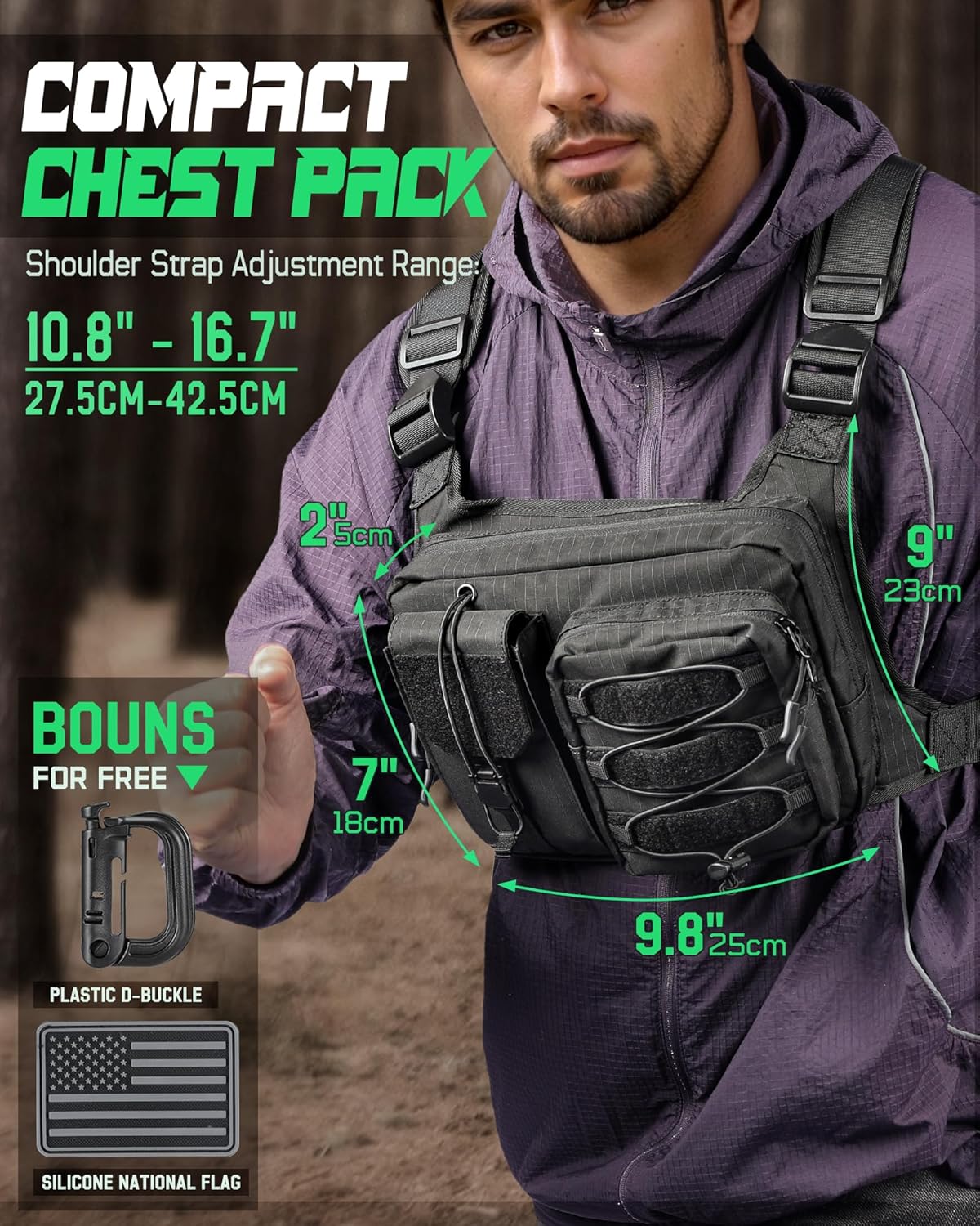 Chest Bag for Men Women, Hiking Chest Pack Sport Chest Rigs Tactical Chest Pack Days Hikes Running Vest Carry - Image 2
