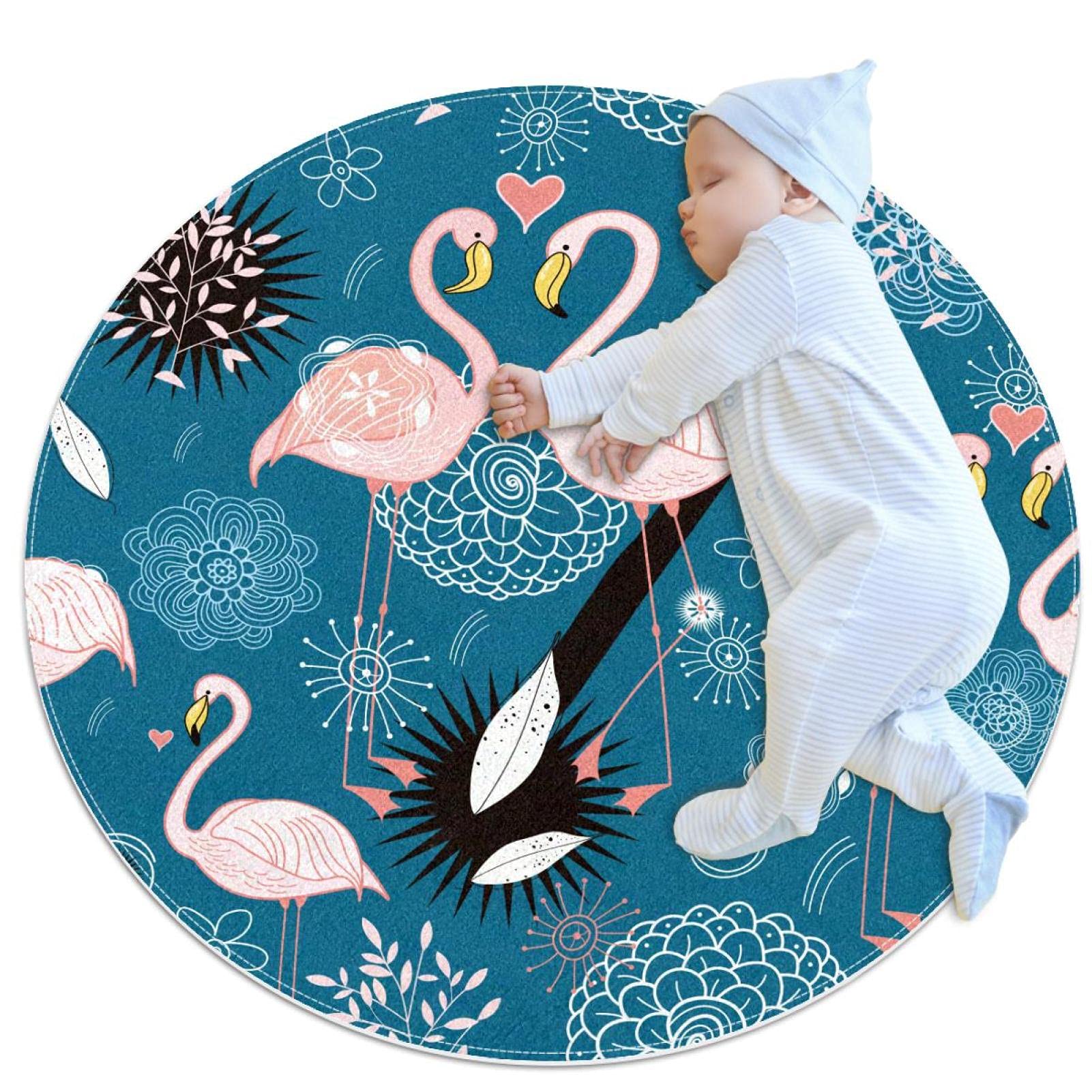 Tapis rond flamant rose, déco florale pour chambre à coucher et salon