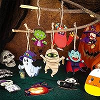 Vista 6 de Gerrii 40 adornos de Halloween de madera para decoración de árbol de Halloween, calabaza, fantasma, bruja, esqueleto, mini adornos colgantes