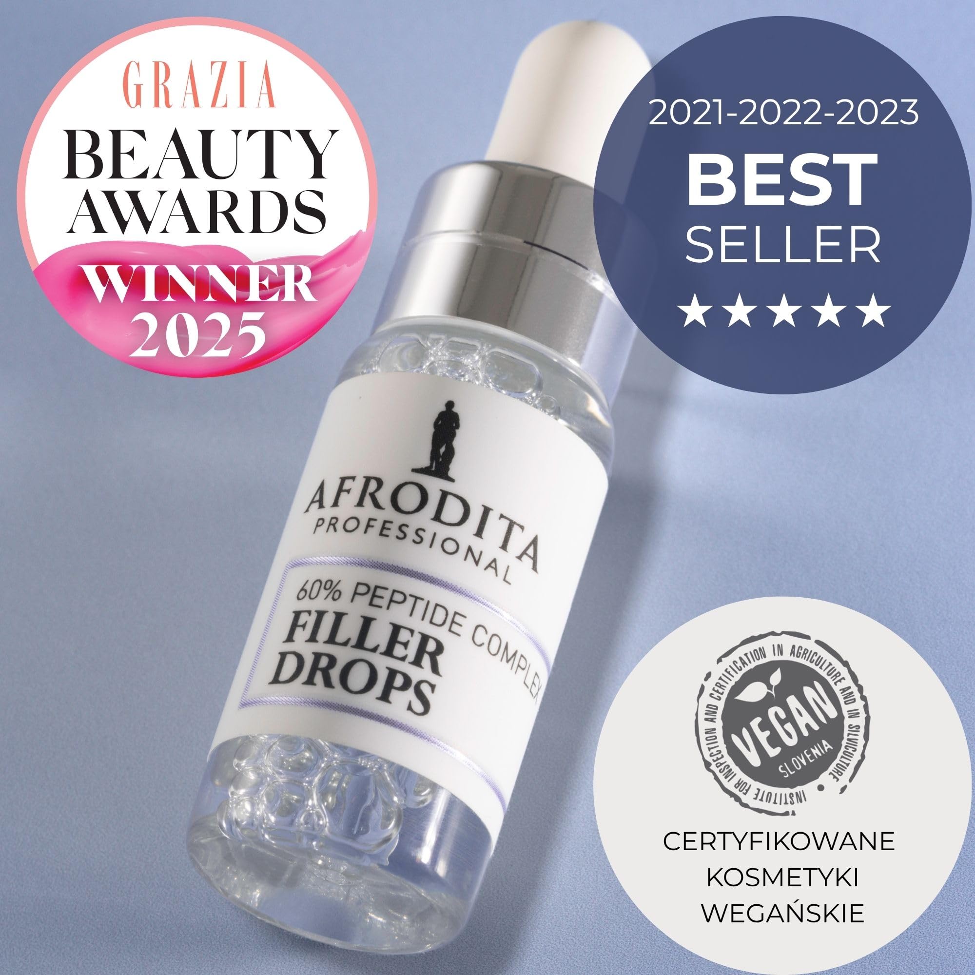 Afrodita Professional 60% Peptid Filler Drops serum do twarzy – przeciwzmarszczkowe serum hialuronowe dla kobiet – ujędrniające serum nawilżające 5 ml
