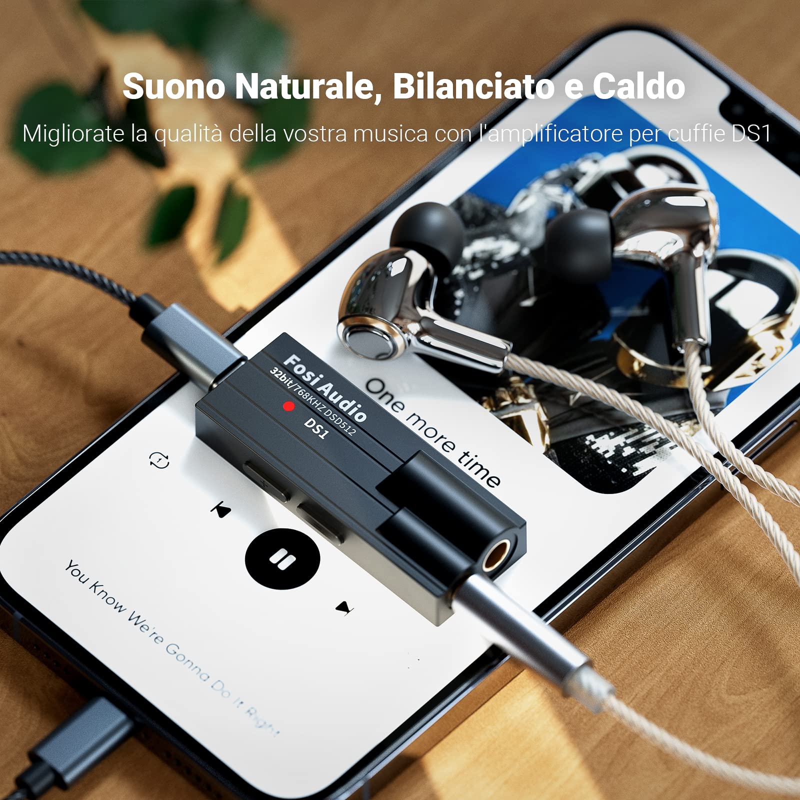Fosi Audio DS1 DAC Amplificatore Cuffie USB C Hi-Res 32bit/768kHz Uscite Doppie 4,4/3,5mm 16-300Ω Portatile ESS ES9038Q2M