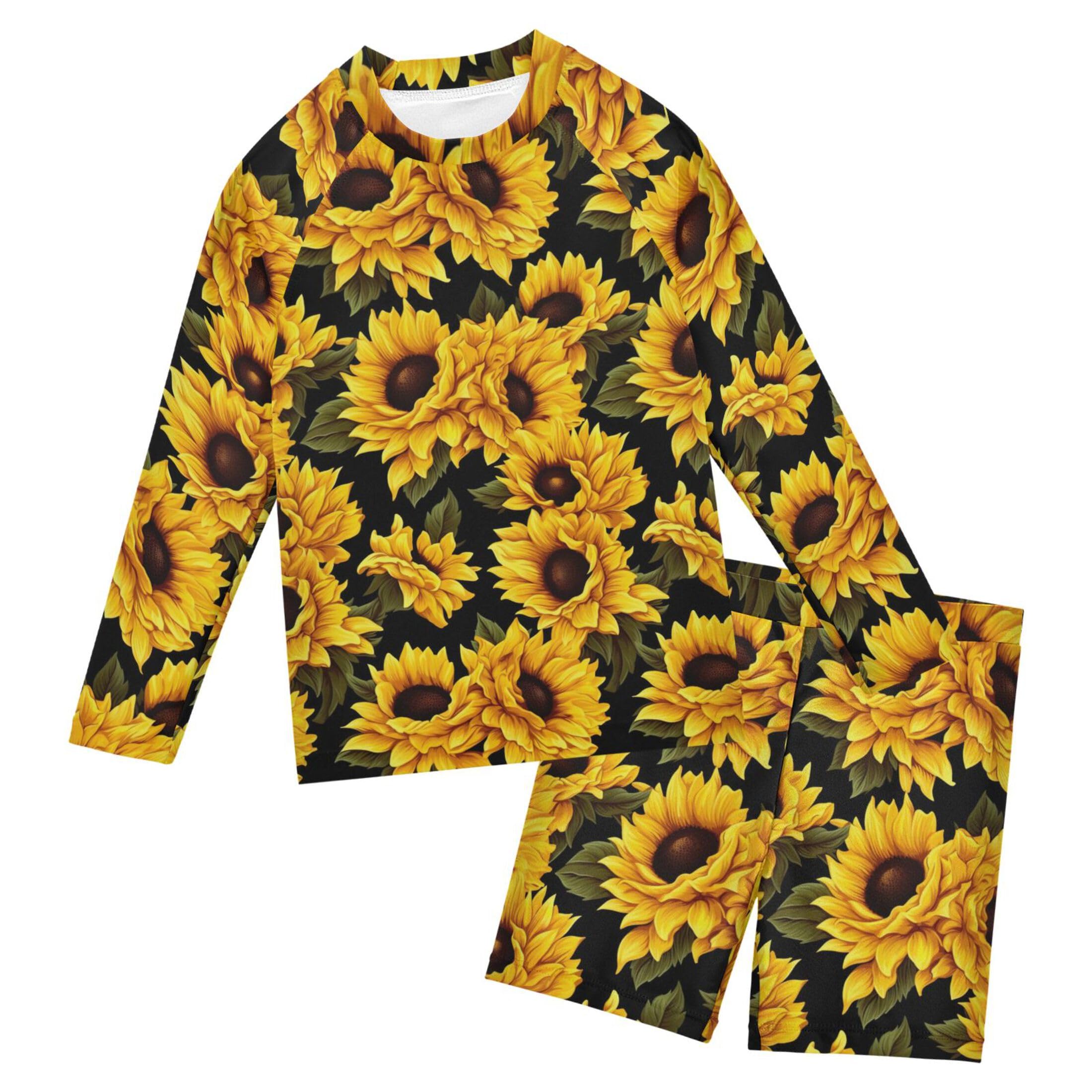 Sunflower Flowers Boys Rash Guard Swimsuits Set for Boys Long Sleeve Swim Shirts Bathing Suits with Trunks B0402461