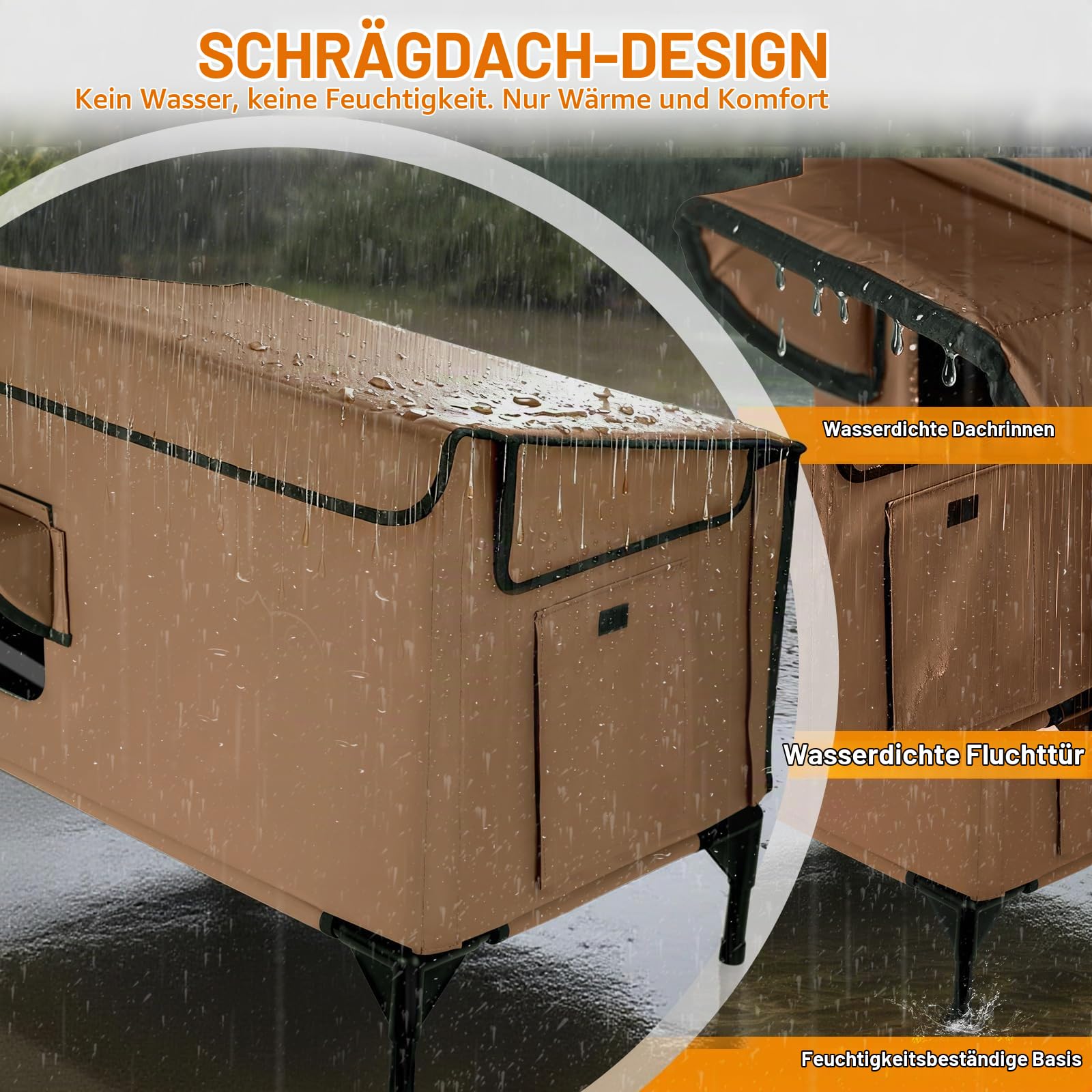 Großes Katzenhaus Outdoor Winterfest Isoliert, Erhöhtes Katzenhaus für Draußen mit Schrägdach und Fluchttür für Verwilderte Freigängerkatzen, Streunerkatzen vom Bauernhof (Braun)