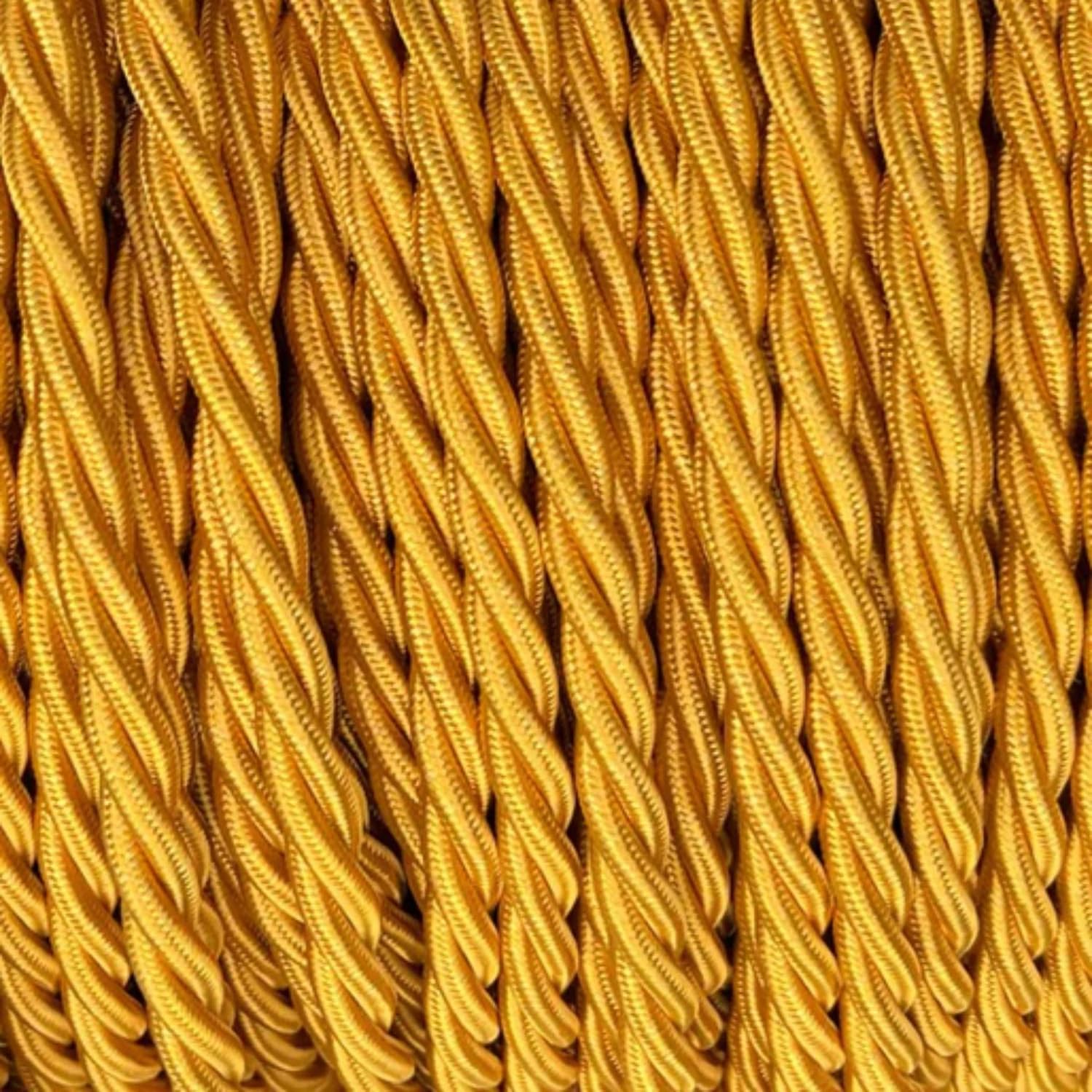 3 Core Twisted Silk Braided Vintage Fabric Lighting Cables Flex 0.75mm UK Electrical 6mm Cable with Earth Wire, Antique Flexible Cord DIY Pendant Light, Lighting Appliances (Deep Gold - 5m)