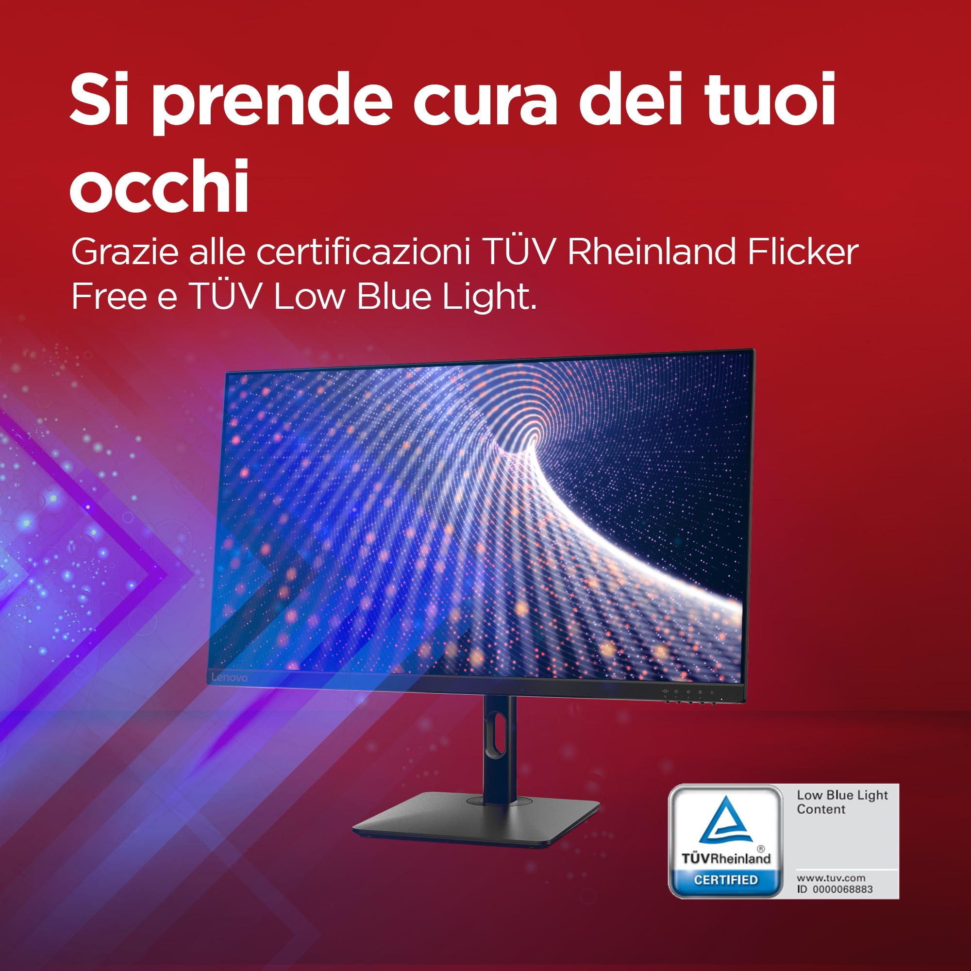 Lenovo N27p Monitor 27" UHD (3840x2160), IPS, 4ms, 60Hz, Altoparlanti integrati, Low Blue Light, Flicker free, Regolabile, HDMI, DP e USB-C