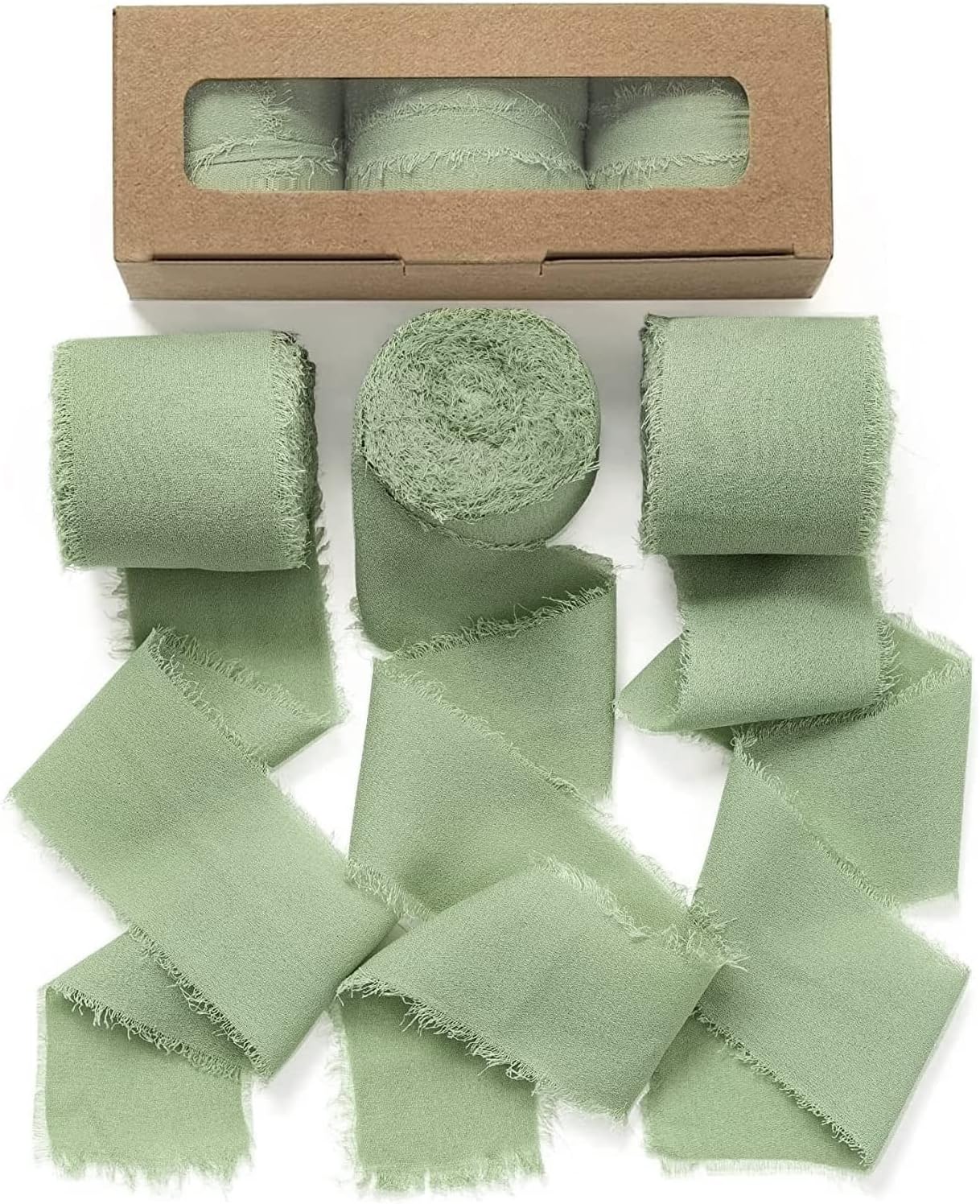 UBBCARE 3 Rolls Sage Green Chiffon Ribbon 1.5in x 7Yd