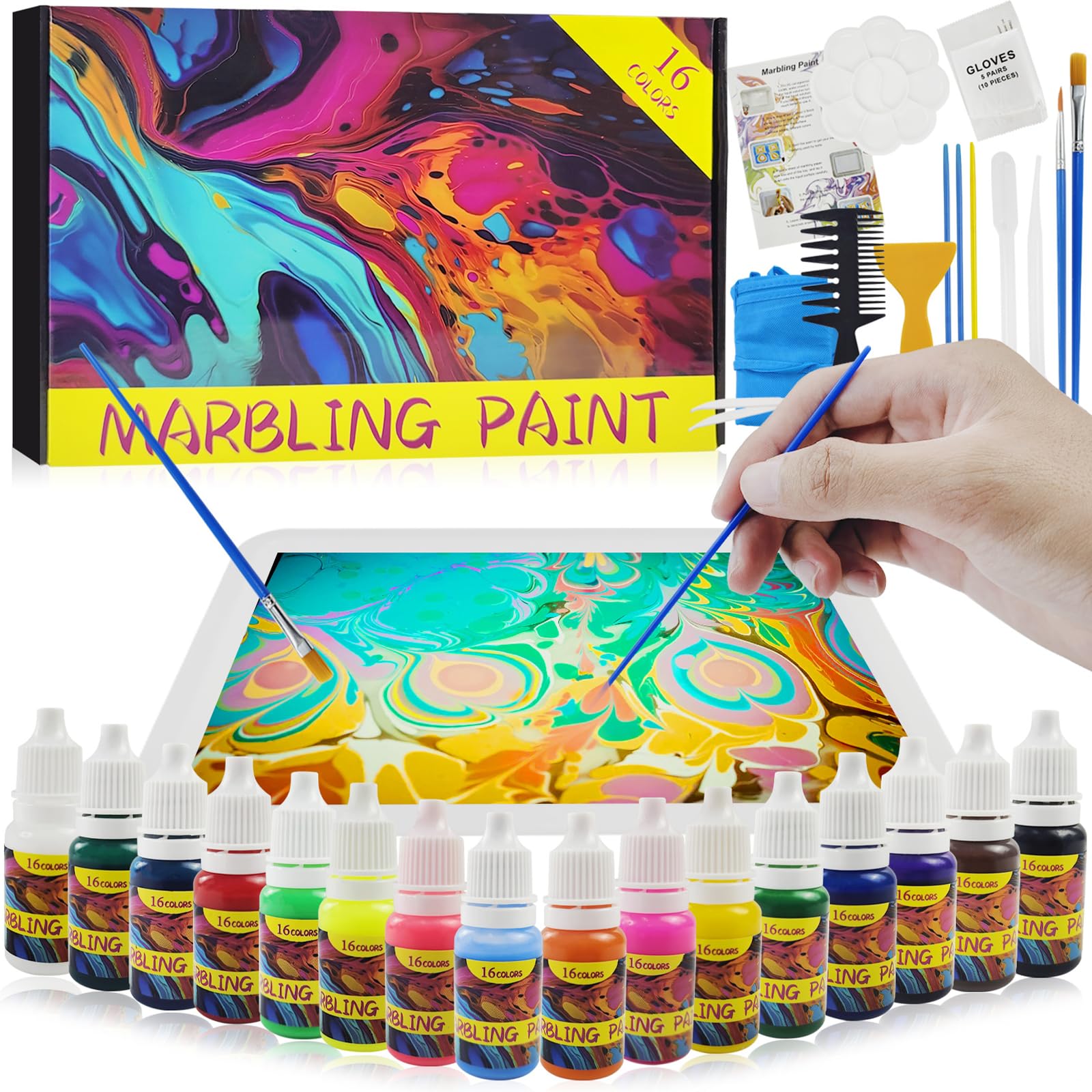Kit Peinture Marbrure à L'Eau Frasheng - 18 Couleurs | Activité Creative Enfants 6+ Ans | Art Main Jouet Éducatif