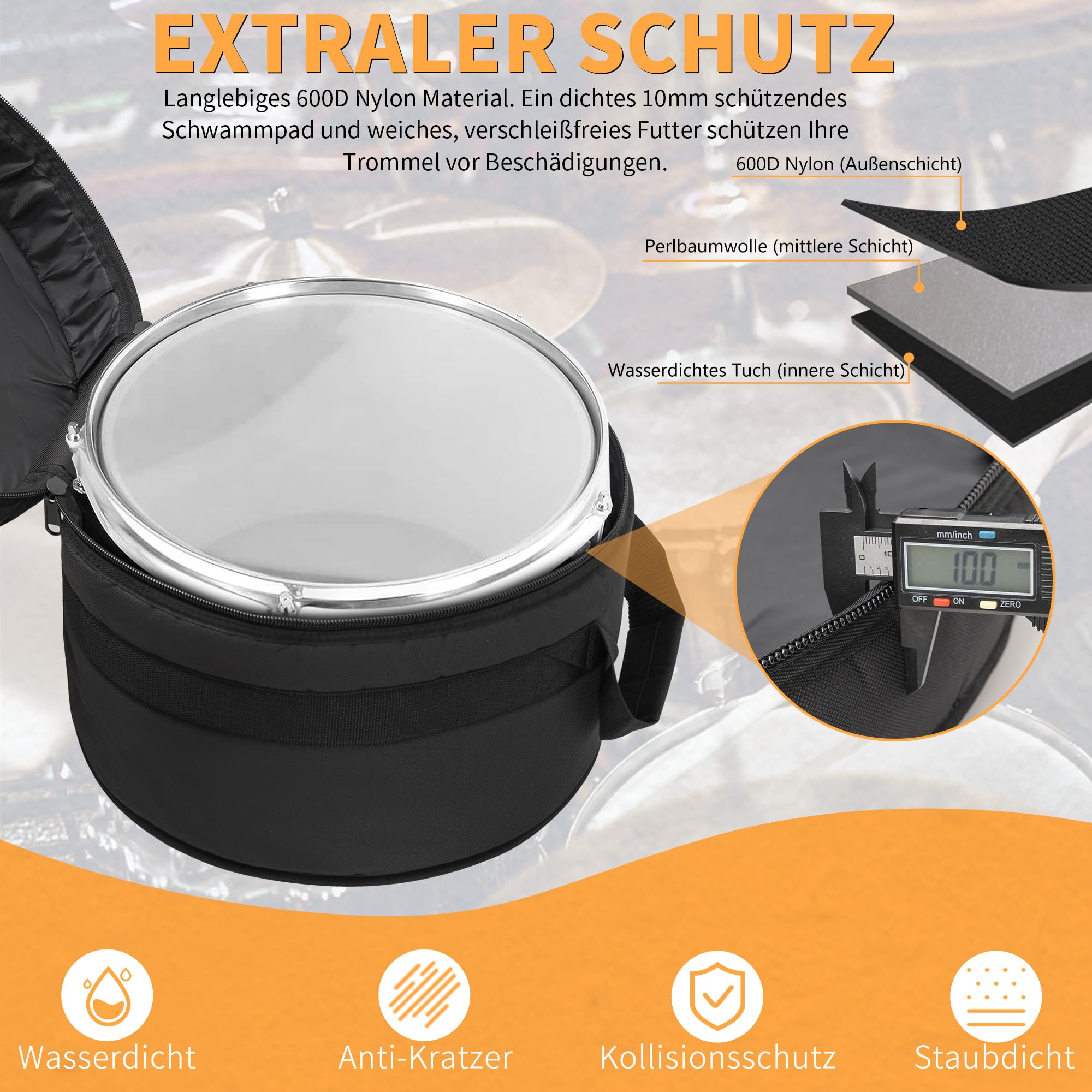 OUUTMEE 5-teiliges Trommeltaschen-Set für Snare Drum, 12" Tom, 13" Tom, 16" Floor Bass Tom, 18" Tom, 22"/24" Bass Drum, 8MM