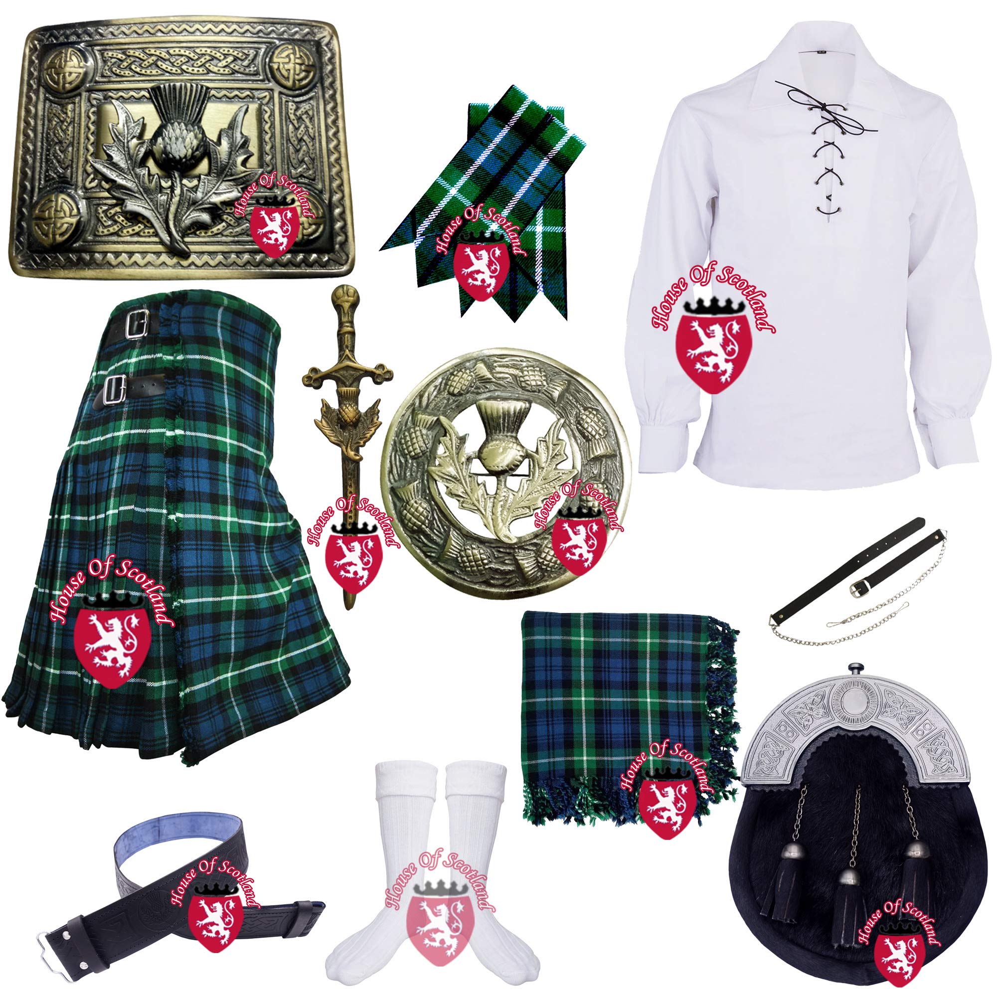 Traditionelles Herren-Kilt-Outfit-Set, Lamont, 473 ml, 100 % Acrylwolle, Distel-Emblem