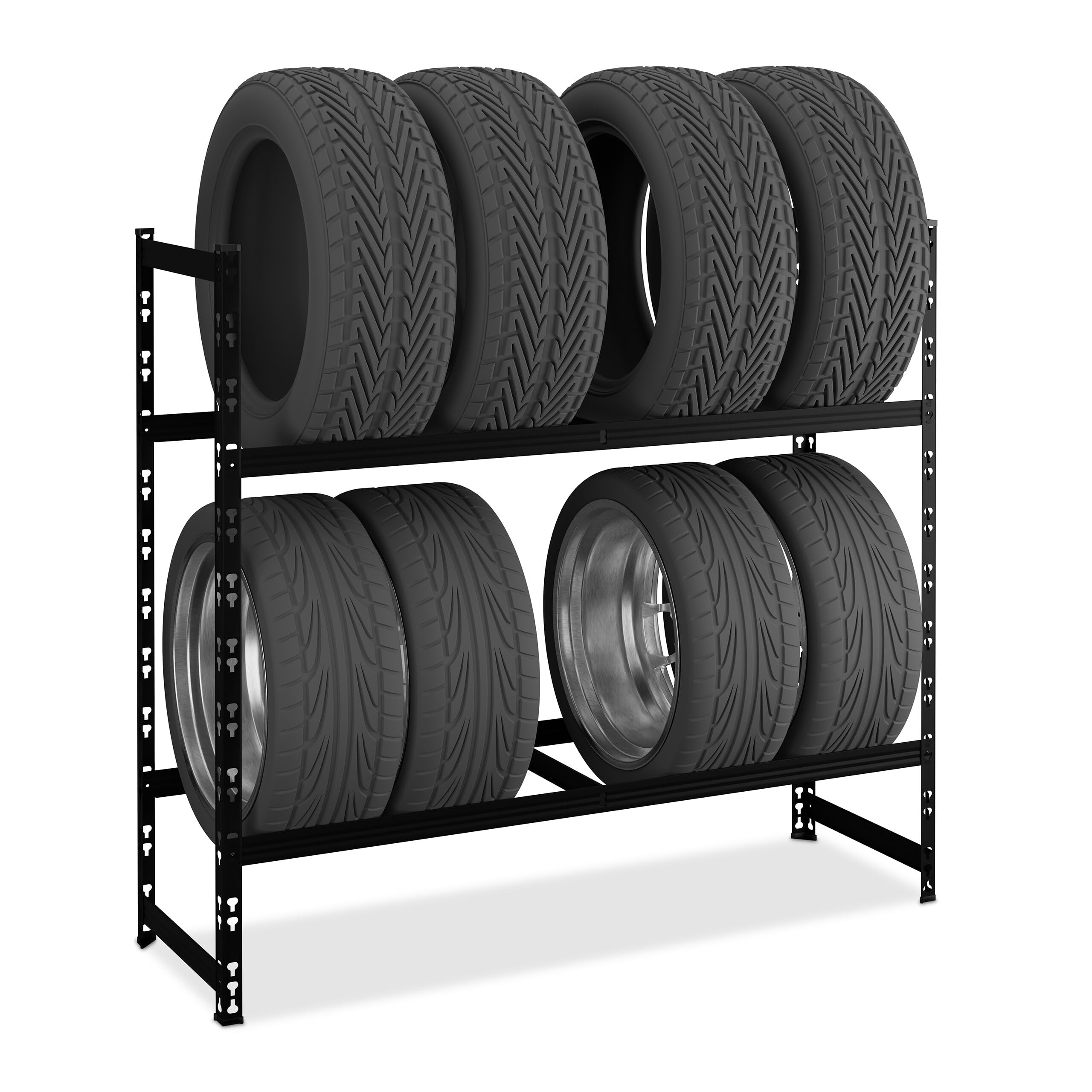 Relaxdays Reifenregal Für 8 Reifen, HxBxT: 100x110x35 Cm, 150 Kg Beschichteter Stahl Stecksystem Raderregal Schwarz 85818813