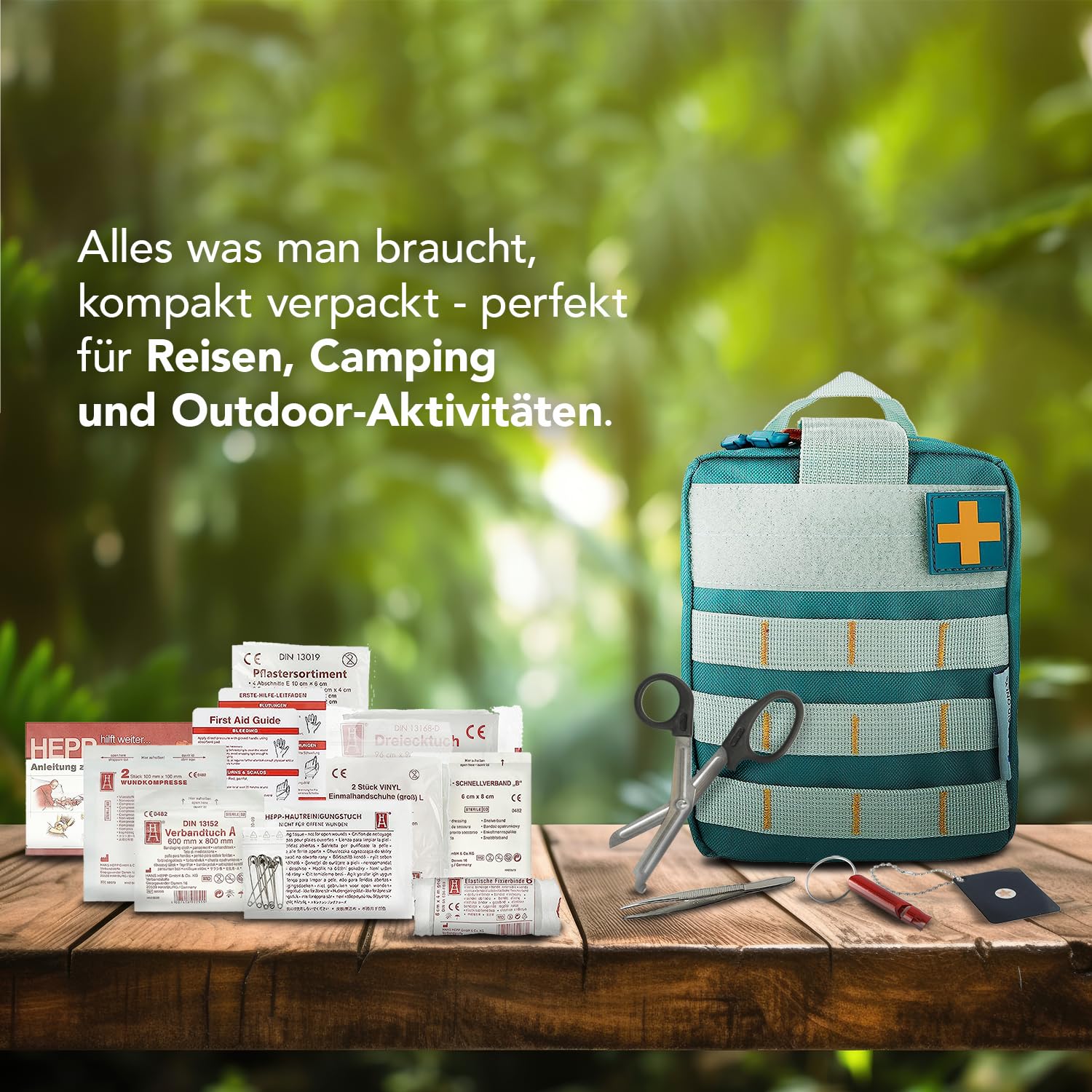 First Aid Only Erste Hilfe Set in Outdoortasche | 37-teilige Verbandstasche für Reisen, Wandern, Camping oder Sport | Inklusive Verbandsmaterial, Schere, Pinzette und Sicherheitsnadeln | P-10051