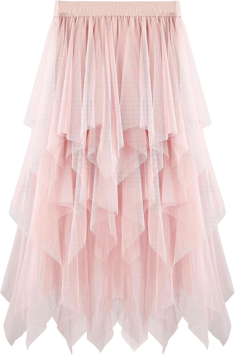 Women Tulle Skirts Layered Tutu Skirt Midi Length Elastic High Waist A Line Skirt