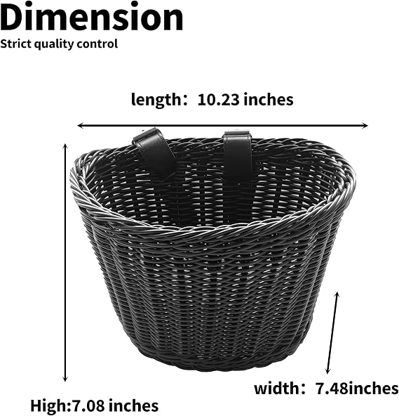 Handwoven Plastic Bike Basket - Waterproof Front Bicycle Basket for Adults & Kids, Fits Most Bikes (Beach Cruiser, Mountain Bike, Scooter)