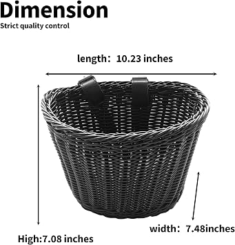 Handwoven Plastic Bike Basket - Waterproof Front Bicycle Basket for Adults & Kids, Fits Most Bikes (Beach Cruiser, Mountain Bike, Scooter)