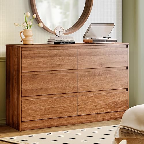 Miniatura 24 de Cómoda de 6 cajones, cómoda de mediados de siglo de 47 pulgadas de ancho, cómoda de madera para dormitorio con 6 cajones de almacenamiento para