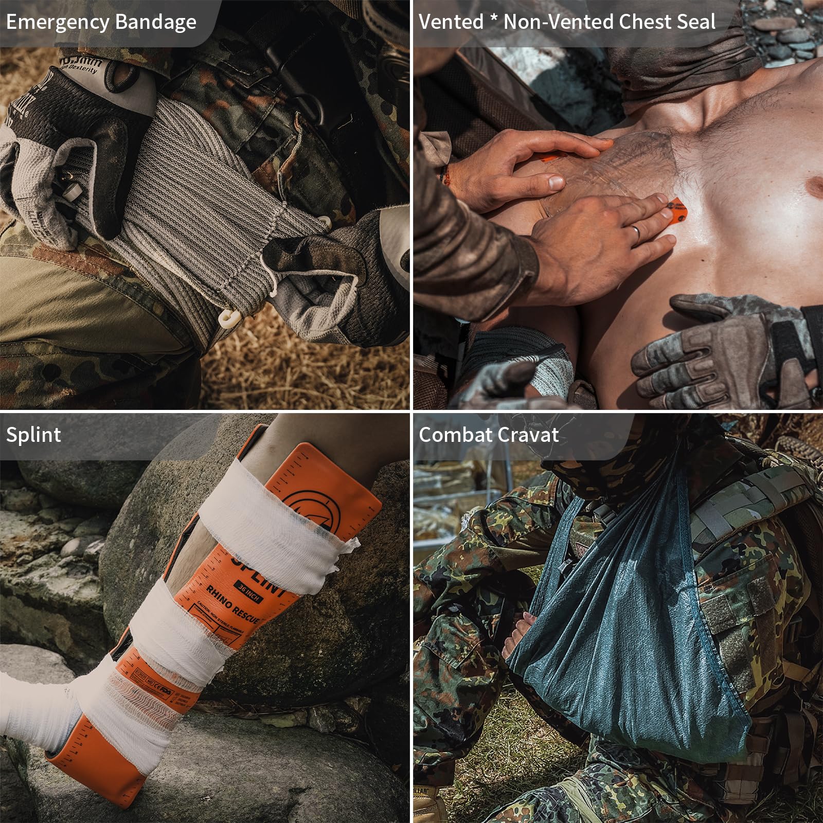 RHINO RESCUE IFAK CAT Gen-7 Tourniquet Refill Kit, Emergency First Aid Kit, Medical Accessories, IFAK Trauma Kit, Combat Pack for Trauma Wound Care, Shot, Car and Camping, Brown, 17 - 4