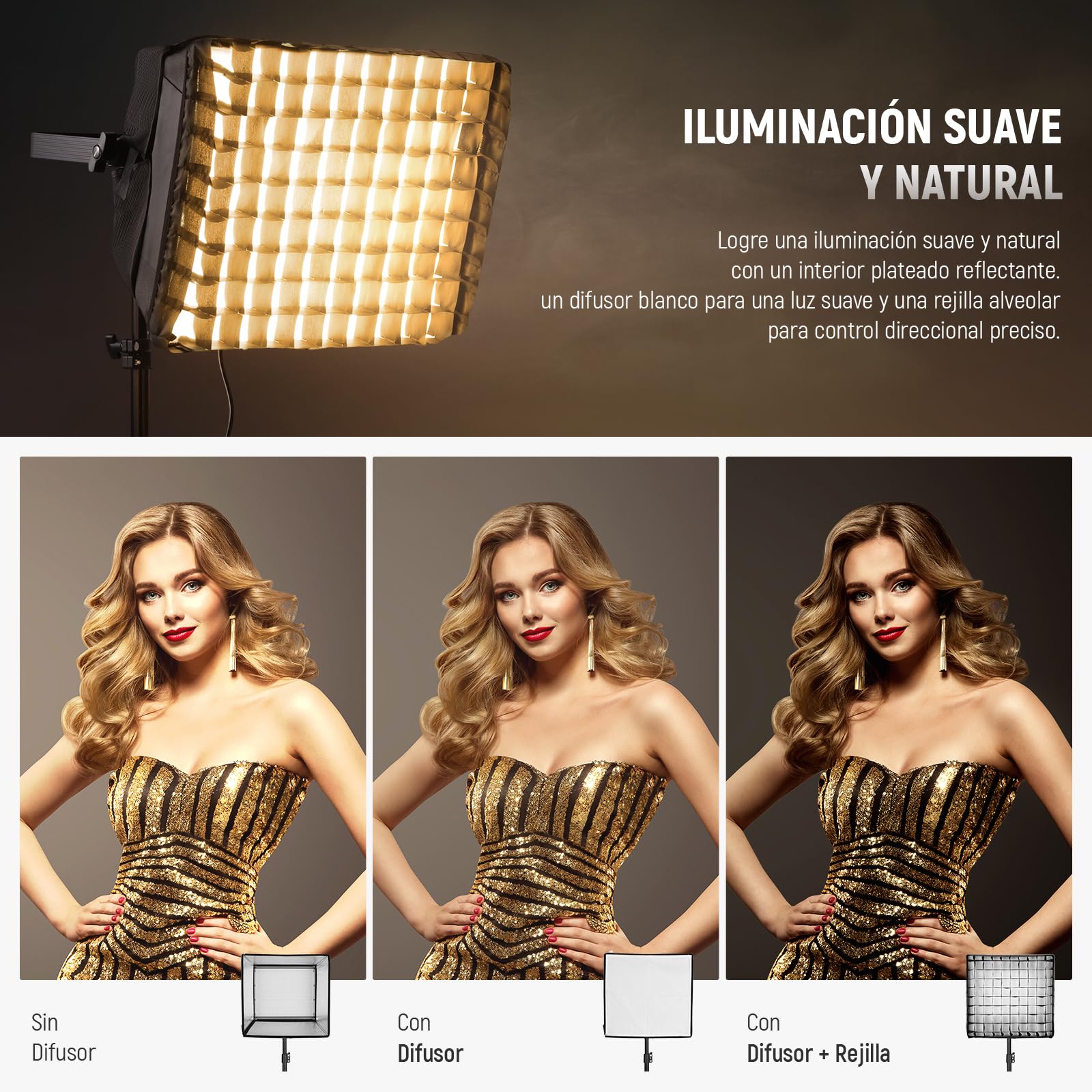 NEEWER Difusor Softbox Actualizado para RGB PL60C Panel Luz de Video LED, 39x32cm Plegable con Rejilla/Bolsa/Capota Opaca, Sin Necesidad de Quitar Puertas de Granero Configuración para Luz Suave,NS6S