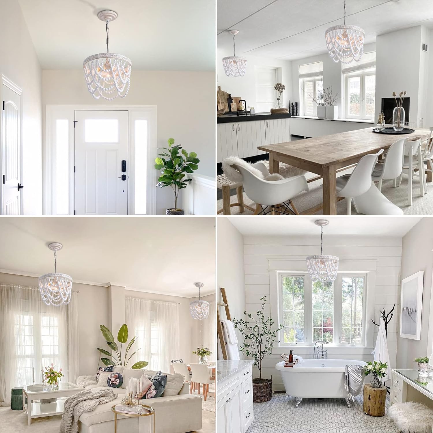 3-Light Wood Bead Pendant Light, Boho Light Fixture with Engraving Pattern, Farmhouse Ceiling Wooden Beaded Hanging Lighting Fixtures for Hallway Baby's Nursery Bedroom Bathroom Foyer Kitchen